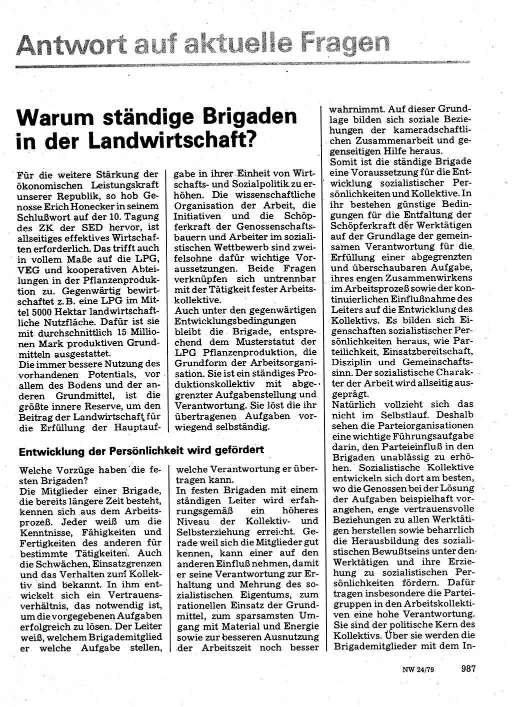 Neuer Weg (NW), Organ des Zentralkomitees (ZK) der SED (Sozialistische Einheitspartei Deutschlands) für Fragen des Parteilebens, 34. Jahrgang [Deutsche Demokratische Republik (DDR)] 1979, Seite 987 (NW ZK SED DDR 1979, S. 987)