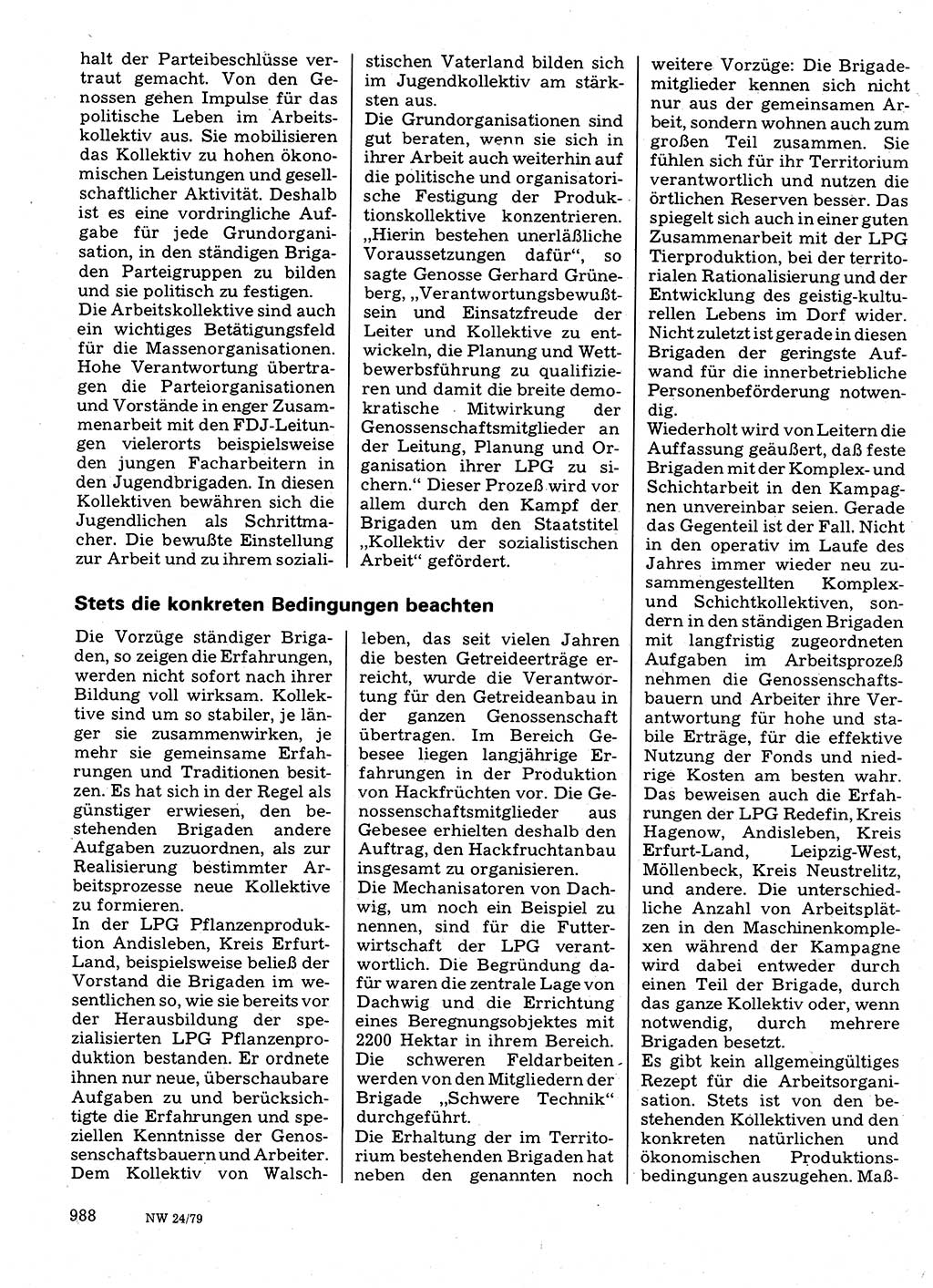 Neuer Weg (NW), Organ des Zentralkomitees (ZK) der SED (Sozialistische Einheitspartei Deutschlands) für Fragen des Parteilebens, 34. Jahrgang [Deutsche Demokratische Republik (DDR)] 1979, Seite 988 (NW ZK SED DDR 1979, S. 988)