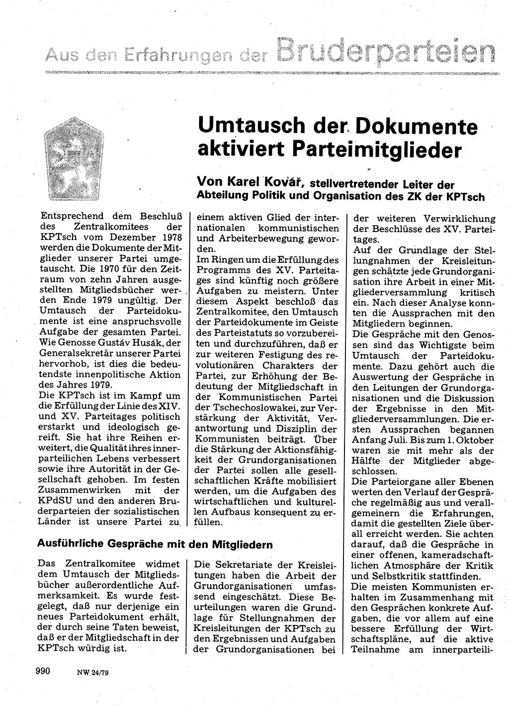 Neuer Weg (NW), Organ des Zentralkomitees (ZK) der SED (Sozialistische Einheitspartei Deutschlands) für Fragen des Parteilebens, 34. Jahrgang [Deutsche Demokratische Republik (DDR)] 1979, Seite 990 (NW ZK SED DDR 1979, S. 990)