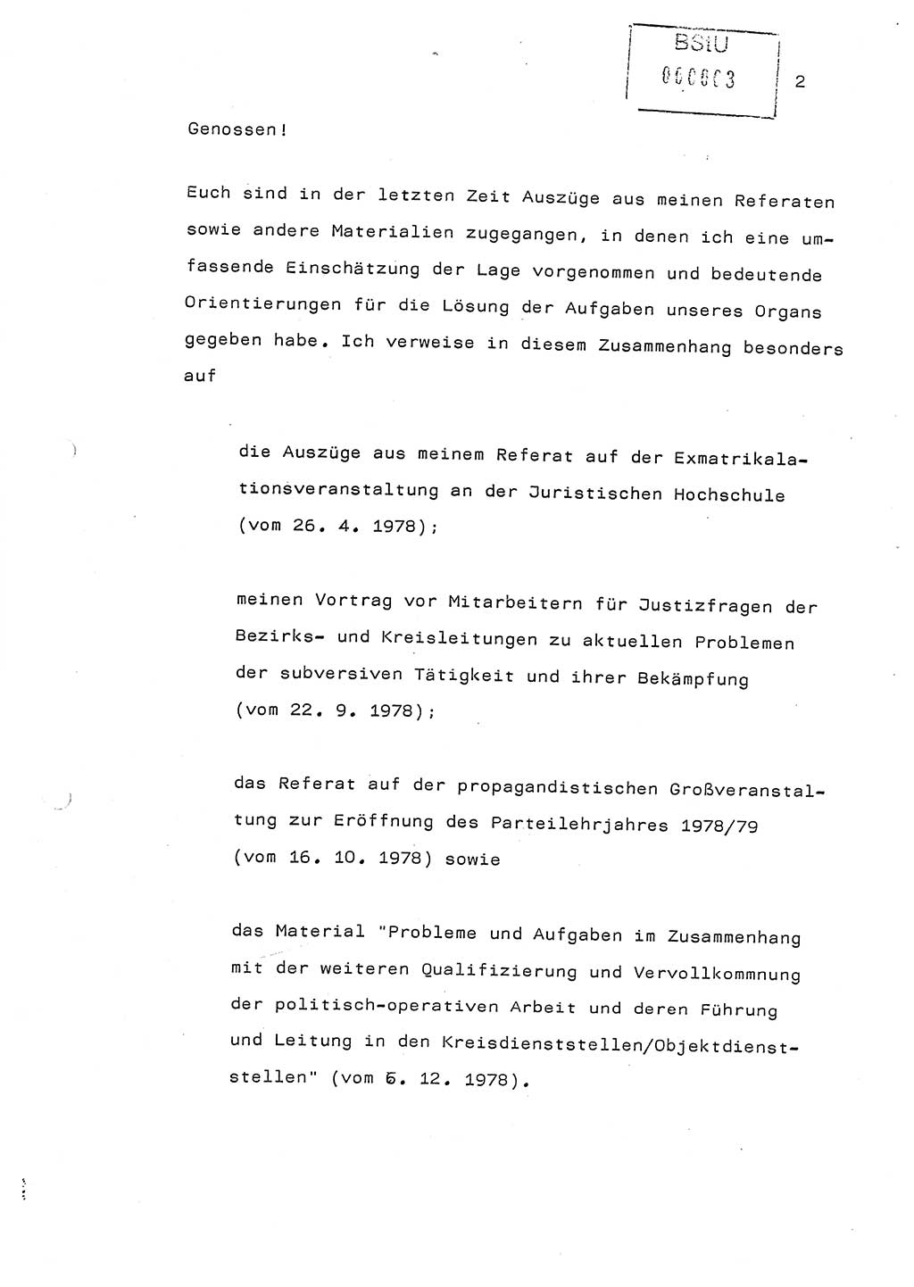 Referat (Generaloberst Erich Mielke) auf der Zentralen Dienstkonferenz am 24.5.1979 [Ministerium für Staatssicherheit (MfS), Deutsche Demokratische Republik (DDR), Der Minister], Berlin 1979, Seite 2 (Ref. DK DDR MfS Min. /79 1979, S. 2)