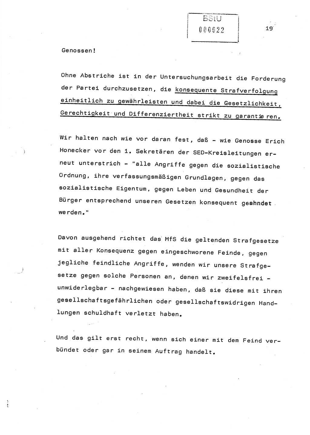 Referat (Generaloberst Erich Mielke) auf der Zentralen Dienstkonferenz am 24.5.1979 [Ministerium für Staatssicherheit (MfS), Deutsche Demokratische Republik (DDR), Der Minister], Berlin 1979, Seite 19 (Ref. DK DDR MfS Min. /79 1979, S. 19)