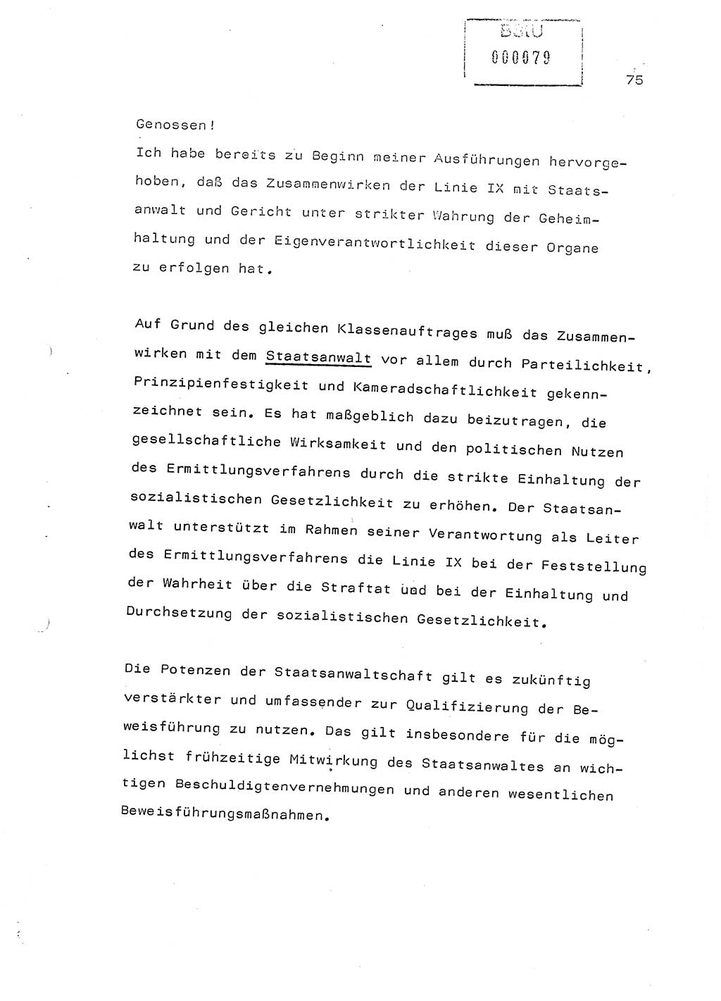 Referat (Generaloberst Erich Mielke) auf der Zentralen Dienstkonferenz am 24.5.1979 [Ministerium für Staatssicherheit (MfS), Deutsche Demokratische Republik (DDR), Der Minister], Berlin 1979, Seite 75 (Ref. DK DDR MfS Min. /79 1979, S. 75)