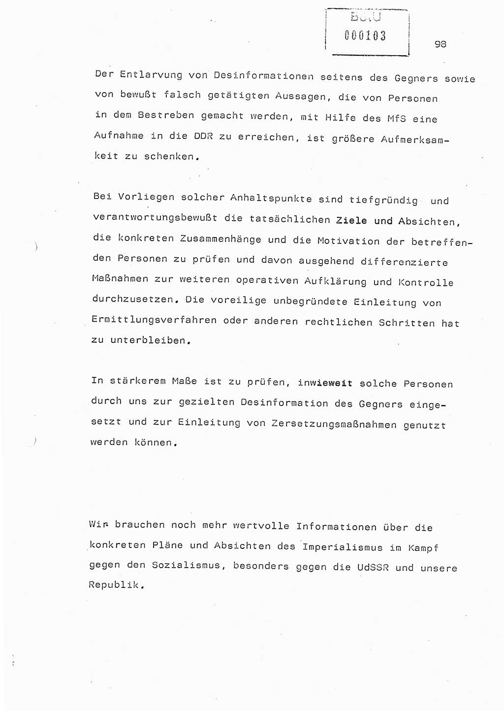 Referat (Generaloberst Erich Mielke) auf der Zentralen Dienstkonferenz am 24.5.1979 [Ministerium für Staatssicherheit (MfS), Deutsche Demokratische Republik (DDR), Der Minister], Berlin 1979, Seite 98 (Ref. DK DDR MfS Min. /79 1979, S. 98)