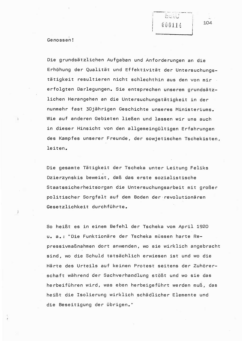 Referat (Generaloberst Erich Mielke) auf der Zentralen Dienstkonferenz am 24.5.1979 [Ministerium für Staatssicherheit (MfS), Deutsche Demokratische Republik (DDR), Der Minister], Berlin 1979, Seite 104 (Ref. DK DDR MfS Min. /79 1979, S. 104)