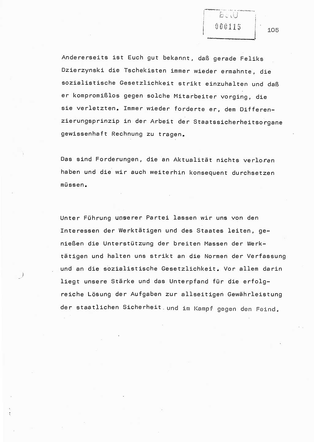 Referat (Generaloberst Erich Mielke) auf der Zentralen Dienstkonferenz am 24.5.1979 [Ministerium für Staatssicherheit (MfS), Deutsche Demokratische Republik (DDR), Der Minister], Berlin 1979, Seite 105 (Ref. DK DDR MfS Min. /79 1979, S. 105)