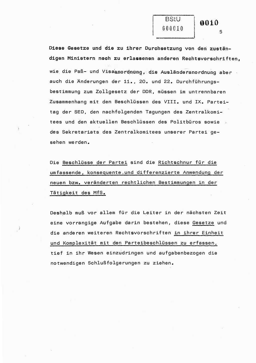 Referat des Genossen Minister (Generaloberst Erich Mielke) am 2. Beratungstag der zentralen Dienstkonferenz am 5.-6.7.1979, Zum 3. Strafrechtsänderungsgesetz sowie zu den Änderungen des Paß- und Ausländerrechts bzw. zoll- und devisenrechtlicher Bestimmungen der DDR [Ministerium für Staatssicherheit (MfS), Deutsche Demokratische Republik (DDR), Der Minister], Berlin 1979, Seite 5 (Ref. DK 2. Ber.-Tg. DDR MfS Min. /79 1979, S. 5)