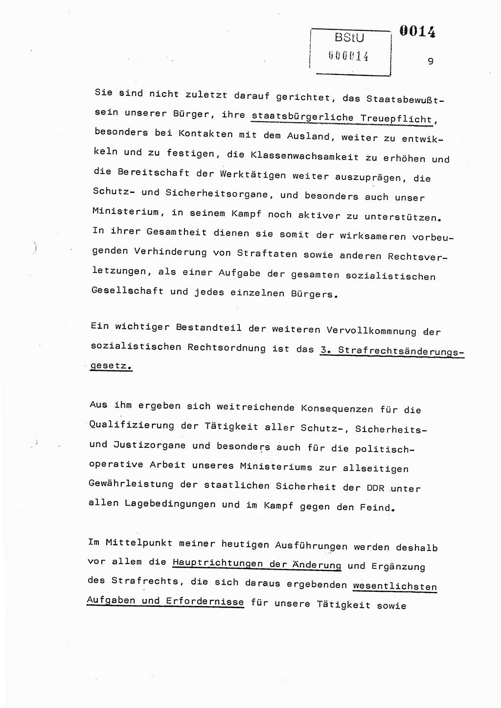 Referat des Genossen Minister (Generaloberst Erich Mielke) am 2. Beratungstag der zentralen Dienstkonferenz am 5.-6.7.1979, Zum 3. Strafrechtsänderungsgesetz sowie zu den Änderungen des Paß- und Ausländerrechts bzw. zoll- und devisenrechtlicher Bestimmungen der DDR [Ministerium für Staatssicherheit (MfS), Deutsche Demokratische Republik (DDR), Der Minister], Berlin 1979, Seite 9 (Ref. DK 2. Ber.-Tg. DDR MfS Min. /79 1979, S. 9)