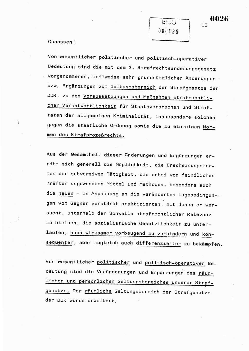 Referat des Genossen Minister (Generaloberst Erich Mielke) am 2. Beratungstag der zentralen Dienstkonferenz am 5.-6.7.1979, Zum 3. Strafrechtsänderungsgesetz sowie zu den Änderungen des Paß- und Ausländerrechts bzw. zoll- und devisenrechtlicher Bestimmungen der DDR [Ministerium für Staatssicherheit (MfS), Deutsche Demokratische Republik (DDR), Der Minister], Berlin 1979, Seite 18 (Ref. DK 2. Ber.-Tg. DDR MfS Min. /79 1979, S. 18)