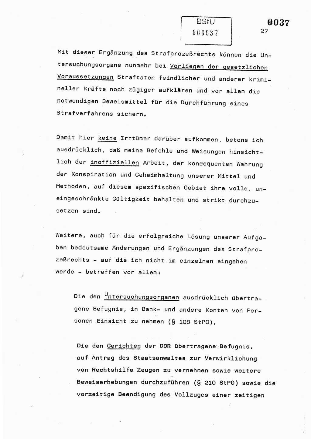 Referat des Genossen Minister (Generaloberst Erich Mielke) am 2. Beratungstag der zentralen Dienstkonferenz am 5.-6.7.1979, Zum 3. Strafrechtsänderungsgesetz sowie zu den Änderungen des Paß- und Ausländerrechts bzw. zoll- und devisenrechtlicher Bestimmungen der DDR [Ministerium für Staatssicherheit (MfS), Deutsche Demokratische Republik (DDR), Der Minister], Berlin 1979, Seite 27 (Ref. DK 2. Ber.-Tg. DDR MfS Min. /79 1979, S. 27)