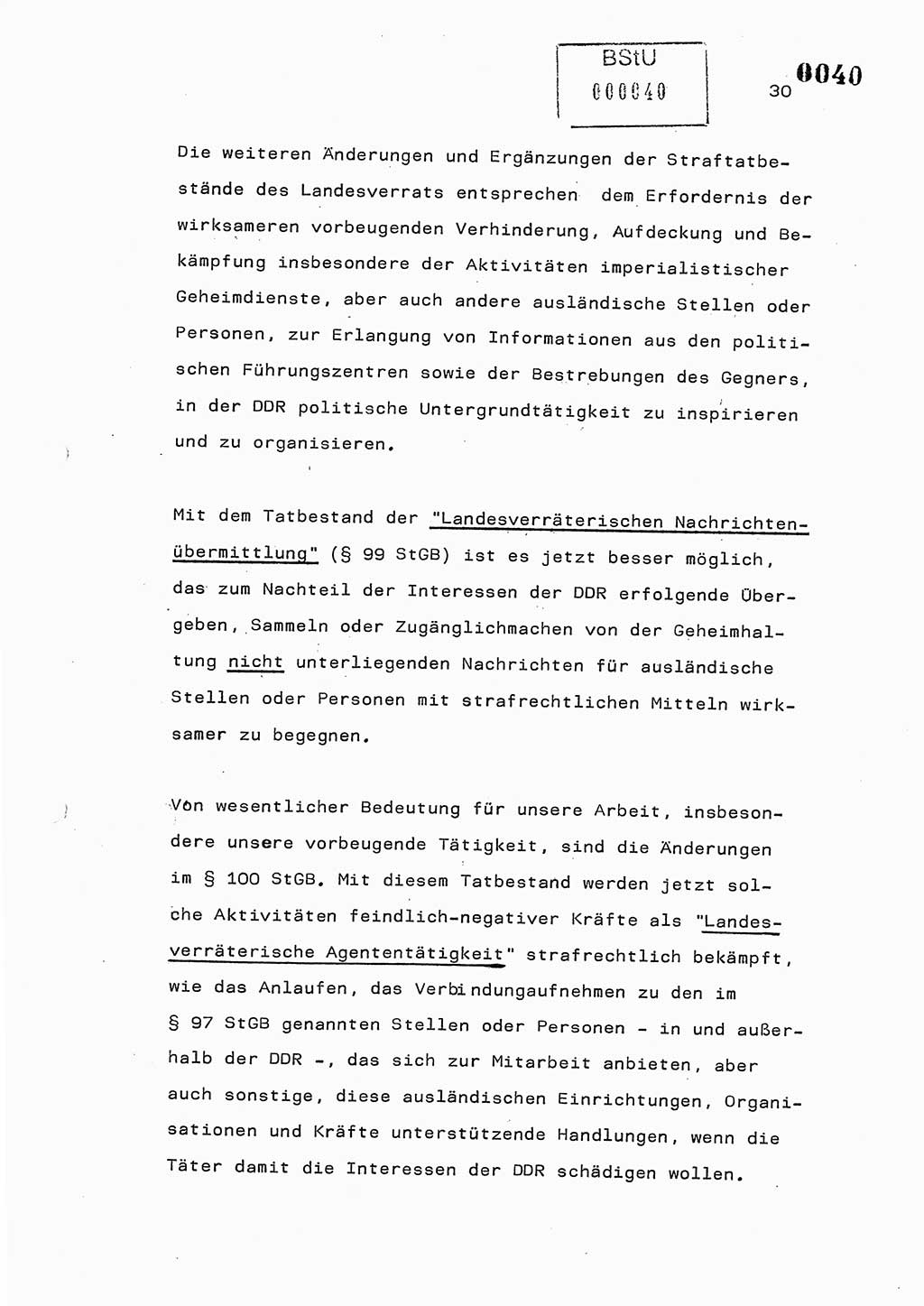 Referat des Genossen Minister (Generaloberst Erich Mielke) am 2. Beratungstag der zentralen Dienstkonferenz am 5.-6.7.1979, Zum 3. Strafrechtsänderungsgesetz sowie zu den Änderungen des Paß- und Ausländerrechts bzw. zoll- und devisenrechtlicher Bestimmungen der DDR [Ministerium für Staatssicherheit (MfS), Deutsche Demokratische Republik (DDR), Der Minister], Berlin 1979, Seite 30 (Ref. DK 2. Ber.-Tg. DDR MfS Min. /79 1979, S. 30)