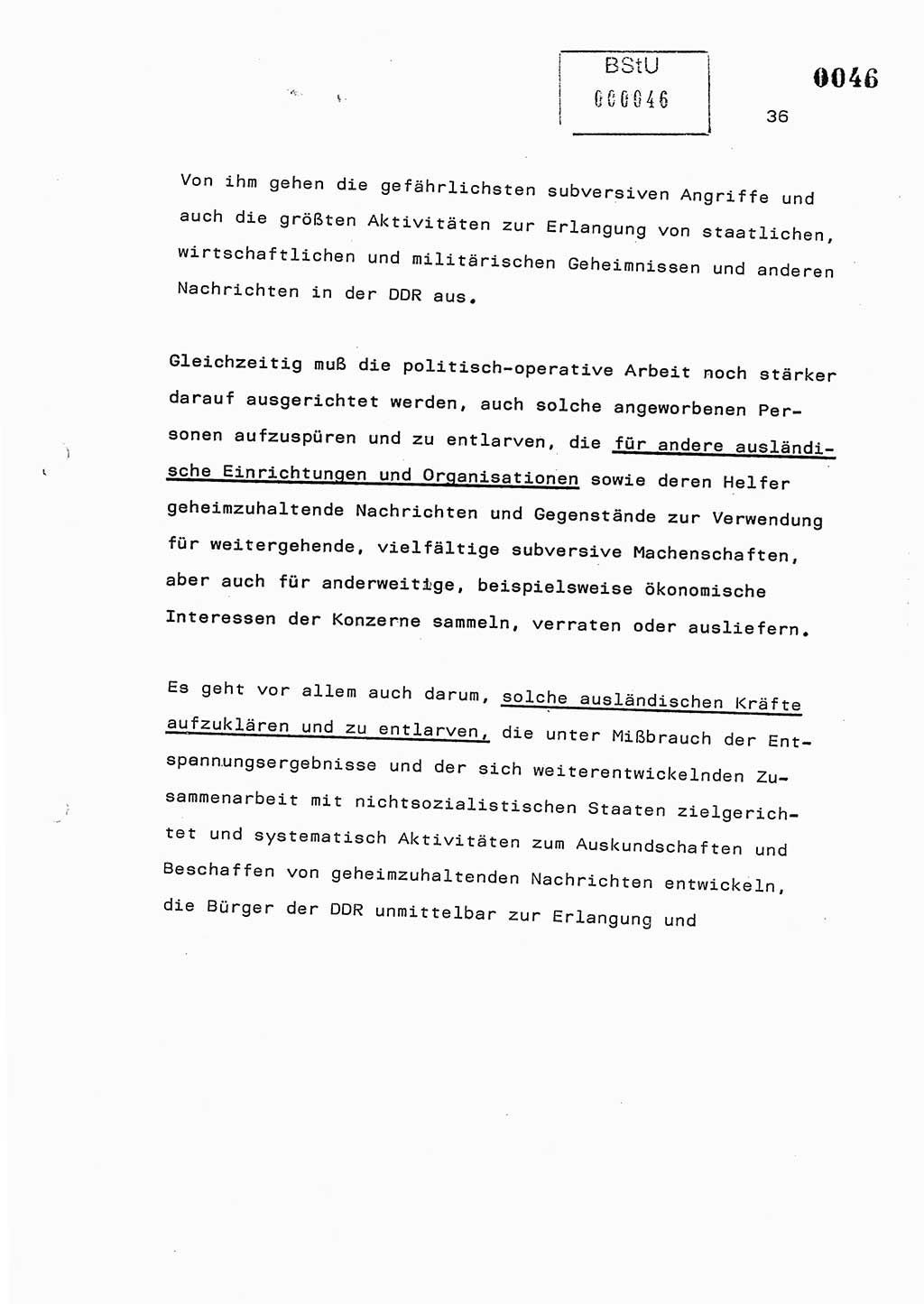 Referat des Genossen Minister (Generaloberst Erich Mielke) am 2. Beratungstag der zentralen Dienstkonferenz am 5.-6.7.1979, Zum 3. Strafrechtsänderungsgesetz sowie zu den Änderungen des Paß- und Ausländerrechts bzw. zoll- und devisenrechtlicher Bestimmungen der DDR [Ministerium für Staatssicherheit (MfS), Deutsche Demokratische Republik (DDR), Der Minister], Berlin 1979, Seite 36 (Ref. DK 2. Ber.-Tg. DDR MfS Min. /79 1979, S. 36)