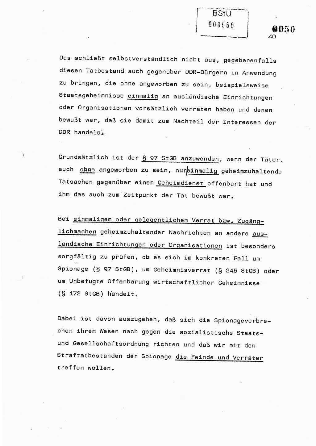 Referat des Genossen Minister (Generaloberst Erich Mielke) am 2. Beratungstag der zentralen Dienstkonferenz am 5.-6.7.1979, Zum 3. Strafrechtsänderungsgesetz sowie zu den Änderungen des Paß- und Ausländerrechts bzw. zoll- und devisenrechtlicher Bestimmungen der DDR [Ministerium für Staatssicherheit (MfS), Deutsche Demokratische Republik (DDR), Der Minister], Berlin 1979, Seite 40 (Ref. DK 2. Ber.-Tg. DDR MfS Min. /79 1979, S. 40)