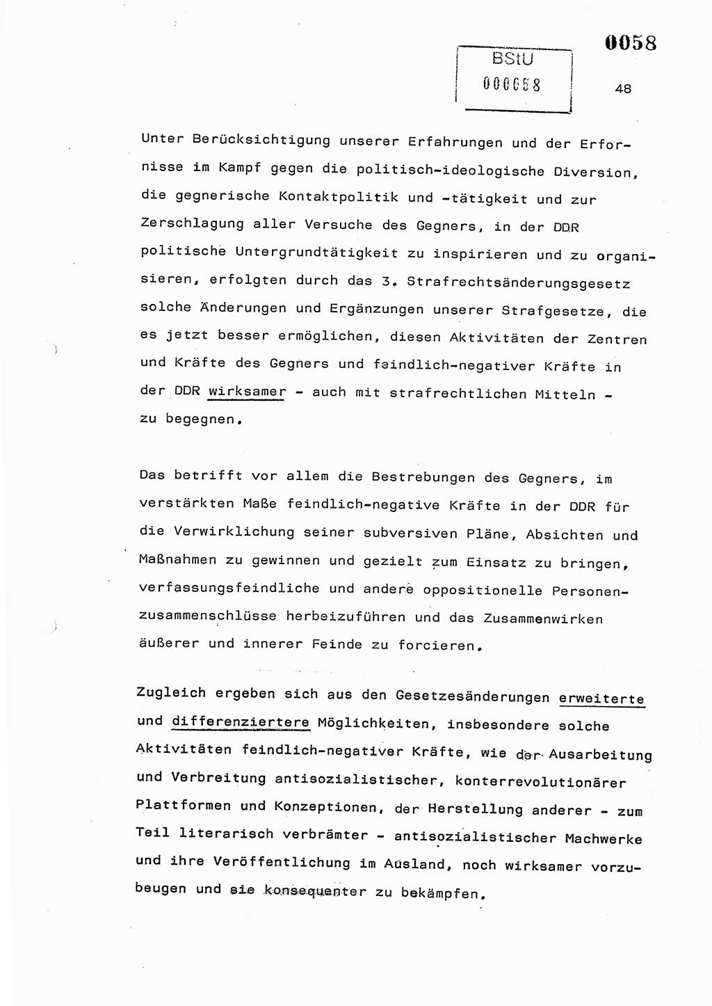 Referat des Genossen Minister (Generaloberst Erich Mielke) am 2. Beratungstag der zentralen Dienstkonferenz am 5.-6.7.1979, Zum 3. Strafrechtsänderungsgesetz sowie zu den Änderungen des Paß- und Ausländerrechts bzw. zoll- und devisenrechtlicher Bestimmungen der DDR [Ministerium für Staatssicherheit (MfS), Deutsche Demokratische Republik (DDR), Der Minister], Berlin 1979, Seite 48 (Ref. DK 2. Ber.-Tg. DDR MfS Min. /79 1979, S. 48)