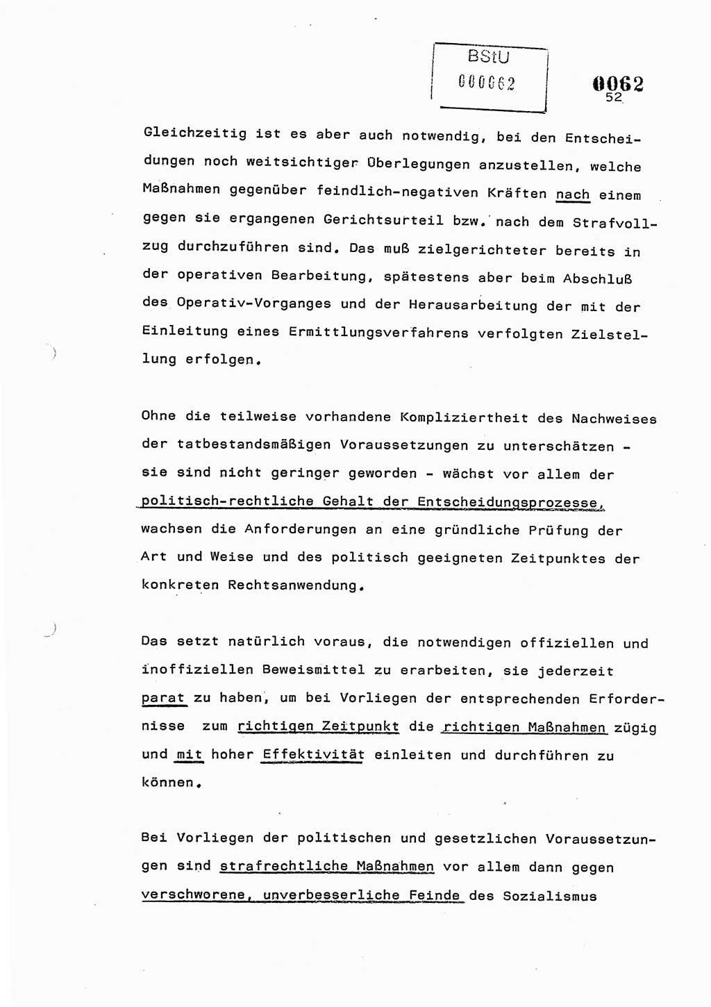 Referat des Genossen Minister (Generaloberst Erich Mielke) am 2. Beratungstag der zentralen Dienstkonferenz am 5.-6.7.1979, Zum 3. Strafrechtsänderungsgesetz sowie zu den Änderungen des Paß- und Ausländerrechts bzw. zoll- und devisenrechtlicher Bestimmungen der DDR [Ministerium für Staatssicherheit (MfS), Deutsche Demokratische Republik (DDR), Der Minister], Berlin 1979, Seite 52 (Ref. DK 2. Ber.-Tg. DDR MfS Min. /79 1979, S. 52)