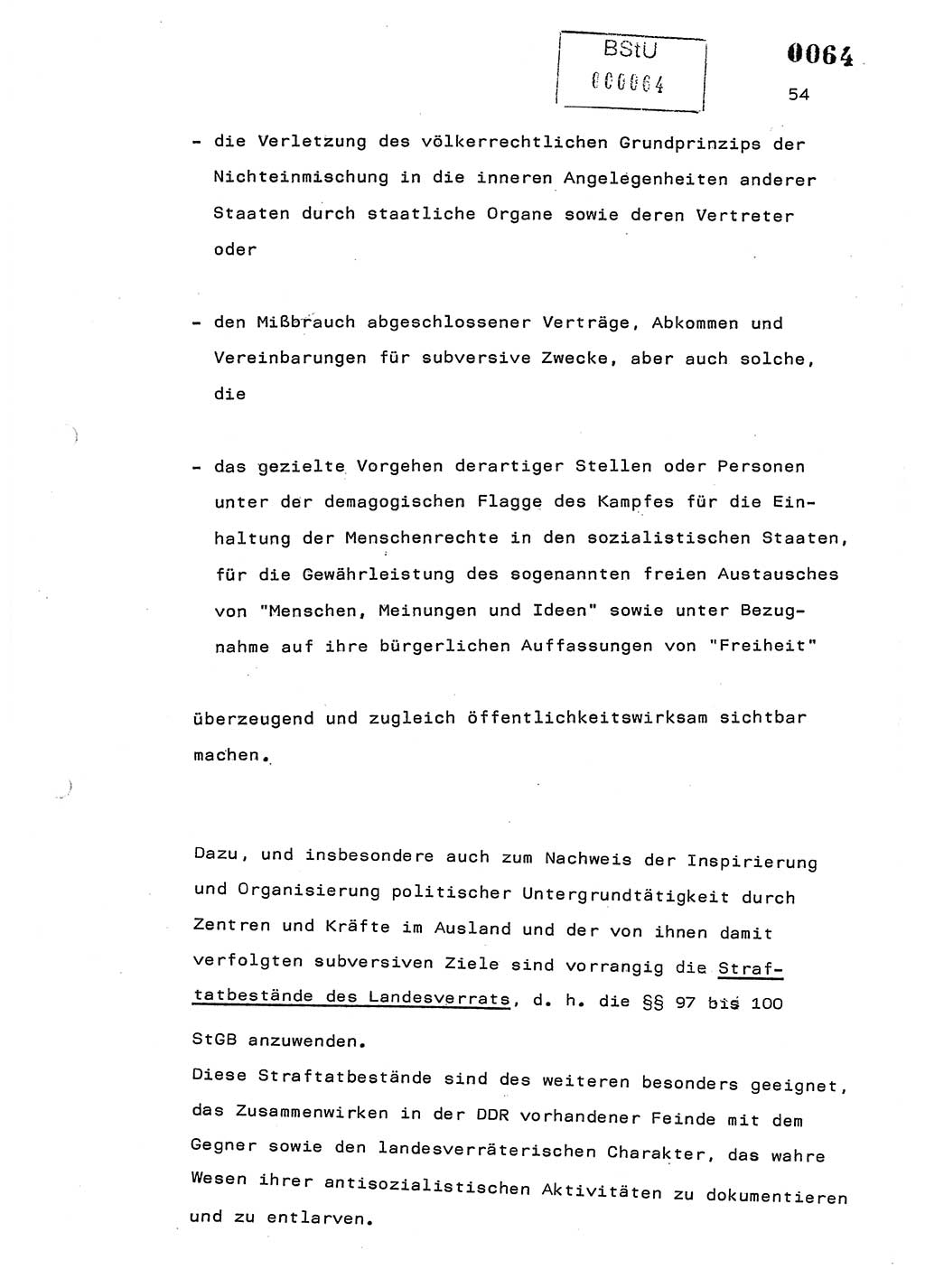 Referat des Genossen Minister (Generaloberst Erich Mielke) am 2. Beratungstag der zentralen Dienstkonferenz am 5.-6.7.1979, Zum 3. Strafrechtsänderungsgesetz sowie zu den Änderungen des Paß- und Ausländerrechts bzw. zoll- und devisenrechtlicher Bestimmungen der DDR [Ministerium für Staatssicherheit (MfS), Deutsche Demokratische Republik (DDR), Der Minister], Berlin 1979, Seite 54 (Ref. DK 2. Ber.-Tg. DDR MfS Min. /79 1979, S. 54)