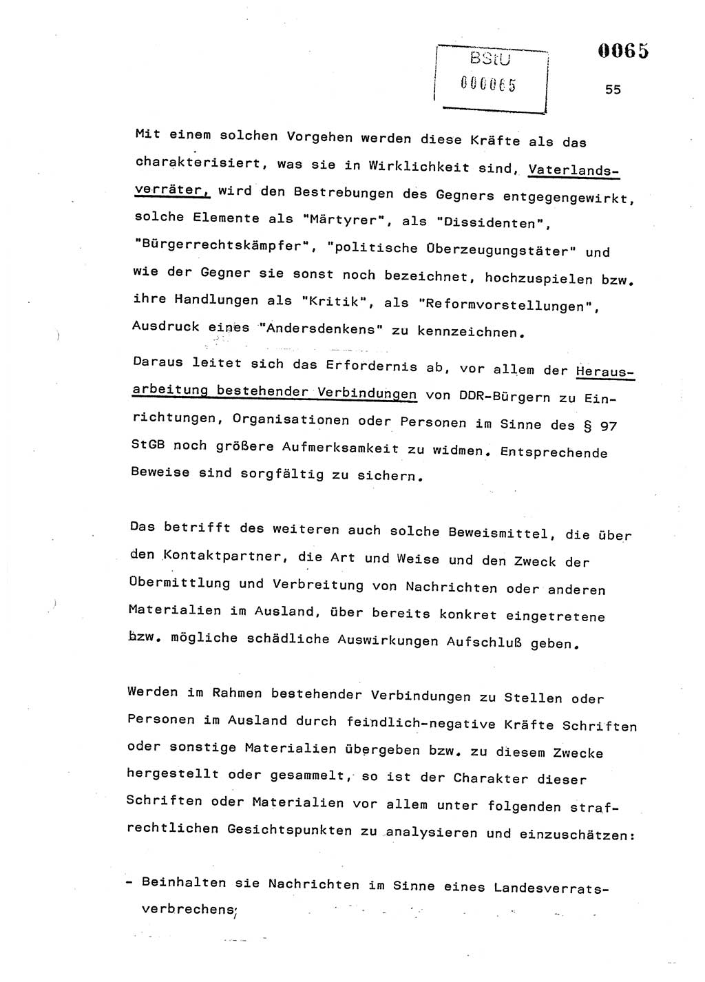 Referat des Genossen Minister (Generaloberst Erich Mielke) am 2. Beratungstag der zentralen Dienstkonferenz am 5.-6.7.1979, Zum 3. Strafrechtsänderungsgesetz sowie zu den Änderungen des Paß- und Ausländerrechts bzw. zoll- und devisenrechtlicher Bestimmungen der DDR [Ministerium für Staatssicherheit (MfS), Deutsche Demokratische Republik (DDR), Der Minister], Berlin 1979, Seite 55 (Ref. DK 2. Ber.-Tg. DDR MfS Min. /79 1979, S. 55)