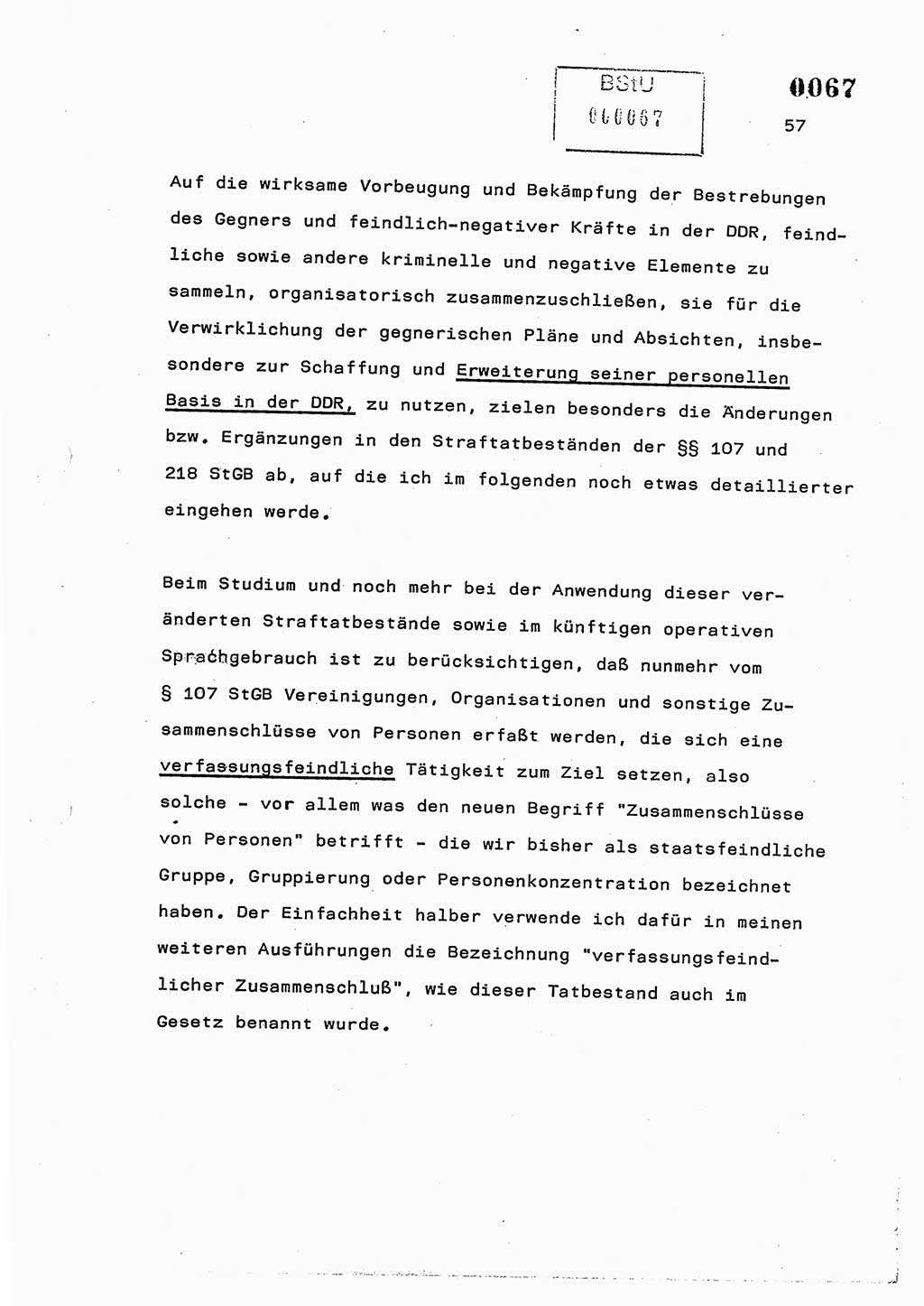 Referat des Genossen Minister (Generaloberst Erich Mielke) am 2. Beratungstag der zentralen Dienstkonferenz am 5.-6.7.1979, Zum 3. Strafrechtsänderungsgesetz sowie zu den Änderungen des Paß- und Ausländerrechts bzw. zoll- und devisenrechtlicher Bestimmungen der DDR [Ministerium für Staatssicherheit (MfS), Deutsche Demokratische Republik (DDR), Der Minister], Berlin 1979, Seite 57 (Ref. DK 2. Ber.-Tg. DDR MfS Min. /79 1979, S. 57)