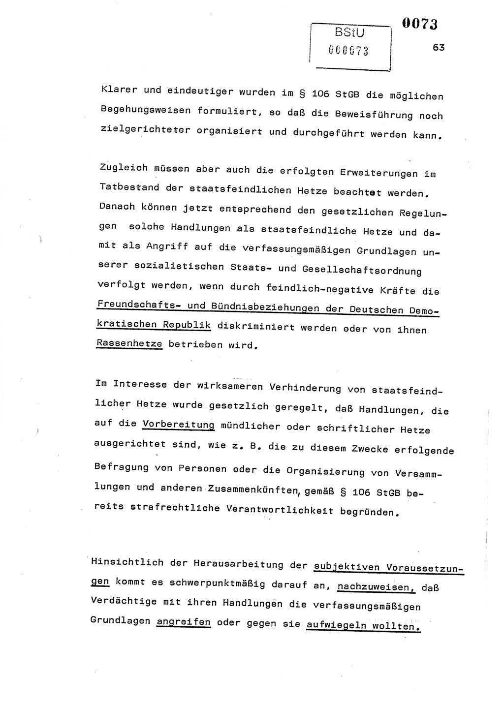 Referat des Genossen Minister (Generaloberst Erich Mielke) am 2. Beratungstag der zentralen Dienstkonferenz am 5.-6.7.1979, Zum 3. Strafrechtsänderungsgesetz sowie zu den Änderungen des Paß- und Ausländerrechts bzw. zoll- und devisenrechtlicher Bestimmungen der DDR [Ministerium für Staatssicherheit (MfS), Deutsche Demokratische Republik (DDR), Der Minister], Berlin 1979, Seite 63 (Ref. DK 2. Ber.-Tg. DDR MfS Min. /79 1979, S. 63)