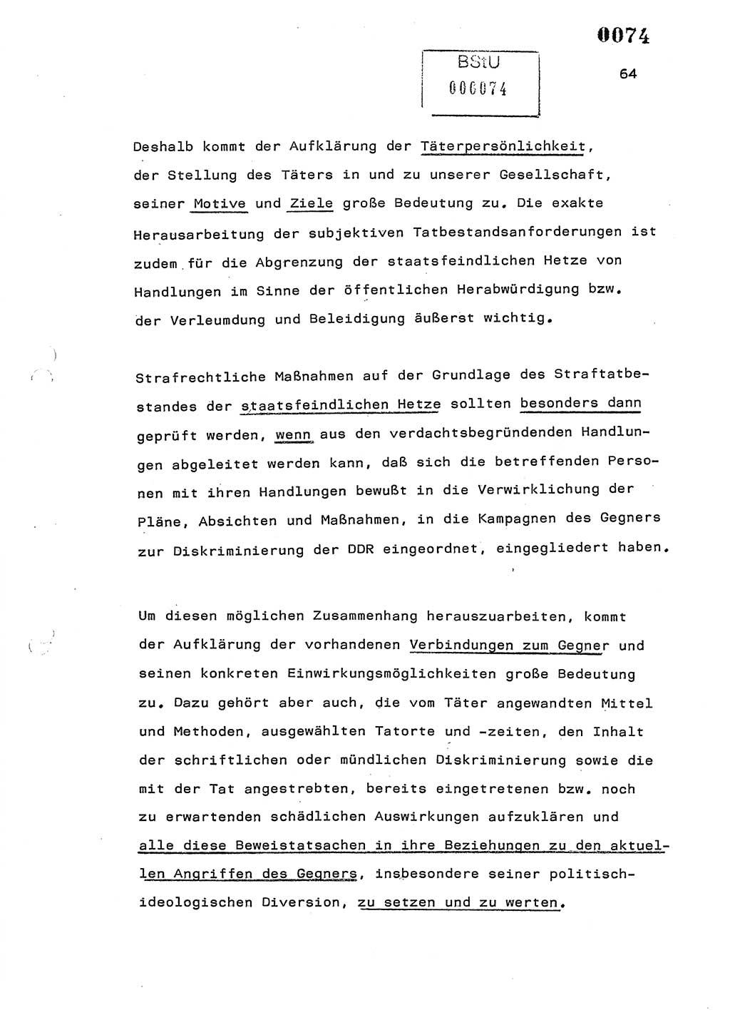 Referat des Genossen Minister (Generaloberst Erich Mielke) am 2. Beratungstag der zentralen Dienstkonferenz am 5.-6.7.1979, Zum 3. Strafrechtsänderungsgesetz sowie zu den Änderungen des Paß- und Ausländerrechts bzw. zoll- und devisenrechtlicher Bestimmungen der DDR [Ministerium für Staatssicherheit (MfS), Deutsche Demokratische Republik (DDR), Der Minister], Berlin 1979, Seite 64 (Ref. DK 2. Ber.-Tg. DDR MfS Min. /79 1979, S. 64)