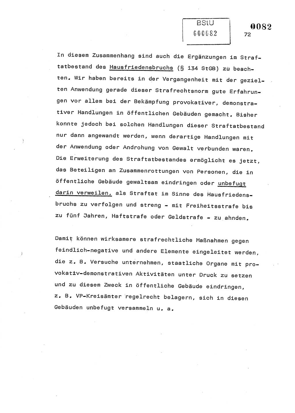 Referat des Genossen Minister (Generaloberst Erich Mielke) am 2. Beratungstag der zentralen Dienstkonferenz am 5.-6.7.1979, Zum 3. Strafrechtsänderungsgesetz sowie zu den Änderungen des Paß- und Ausländerrechts bzw. zoll- und devisenrechtlicher Bestimmungen der DDR [Ministerium für Staatssicherheit (MfS), Deutsche Demokratische Republik (DDR), Der Minister], Berlin 1979, Seite 72 (Ref. DK 2. Ber.-Tg. DDR MfS Min. /79 1979, S. 72)