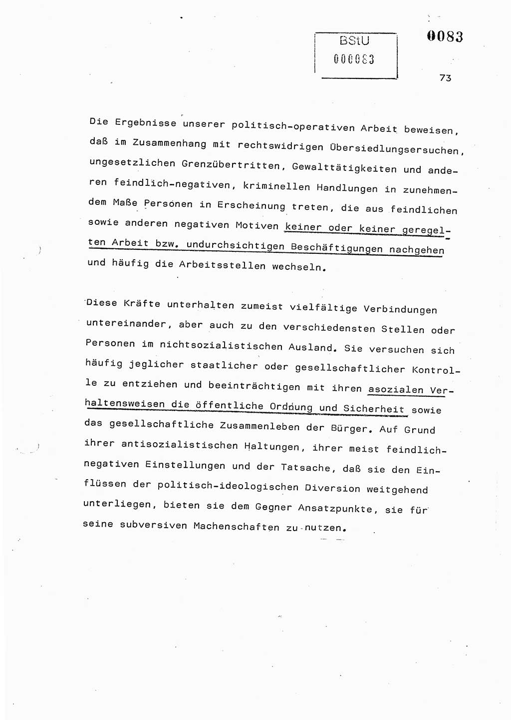 Referat des Genossen Minister (Generaloberst Erich Mielke) am 2. Beratungstag der zentralen Dienstkonferenz am 5.-6.7.1979, Zum 3. Strafrechtsänderungsgesetz sowie zu den Änderungen des Paß- und Ausländerrechts bzw. zoll- und devisenrechtlicher Bestimmungen der DDR [Ministerium für Staatssicherheit (MfS), Deutsche Demokratische Republik (DDR), Der Minister], Berlin 1979, Seite 73 (Ref. DK 2. Ber.-Tg. DDR MfS Min. /79 1979, S. 73)