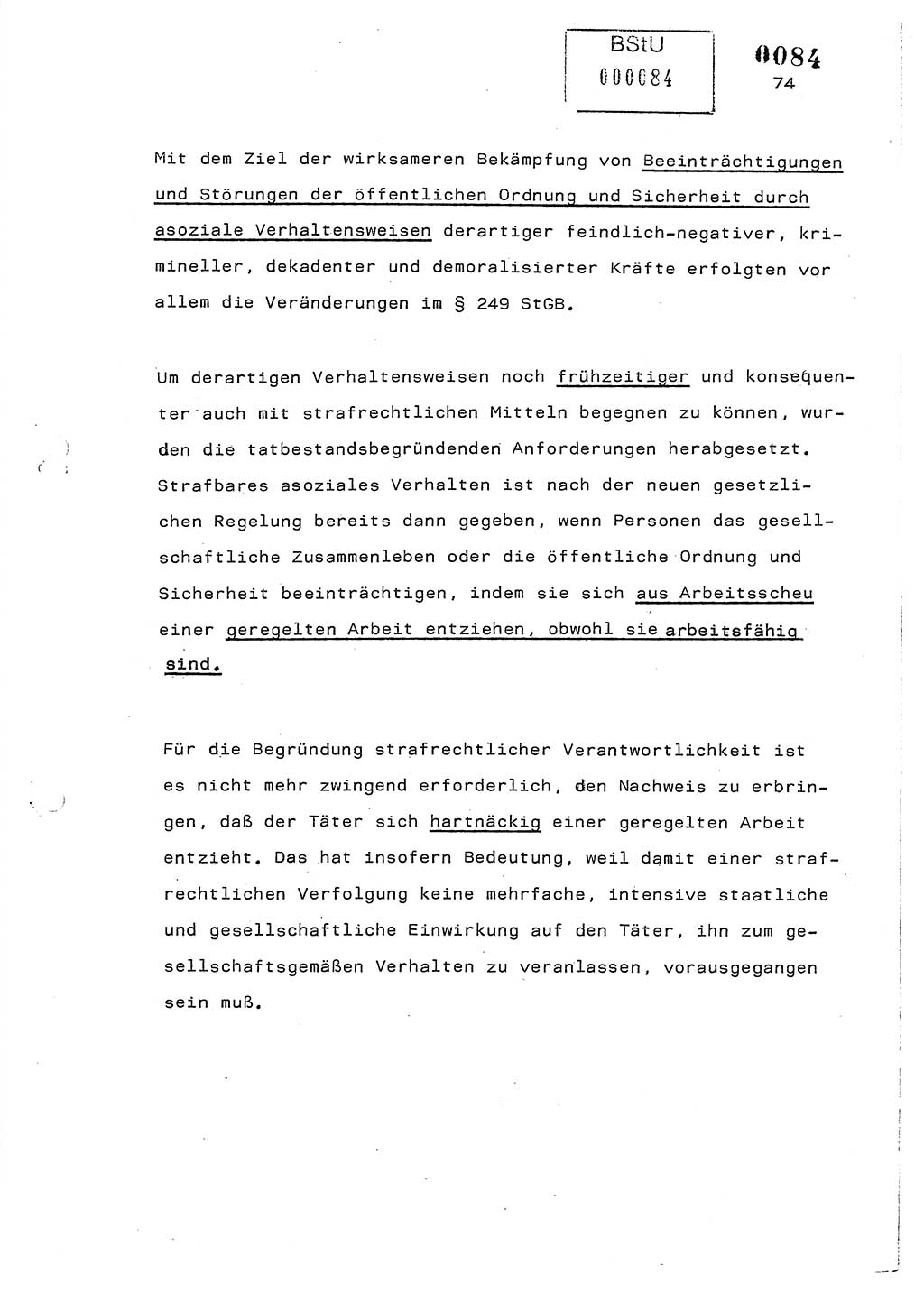 Referat des Genossen Minister (Generaloberst Erich Mielke) am 2. Beratungstag der zentralen Dienstkonferenz am 5.-6.7.1979, Zum 3. Strafrechtsänderungsgesetz sowie zu den Änderungen des Paß- und Ausländerrechts bzw. zoll- und devisenrechtlicher Bestimmungen der DDR [Ministerium für Staatssicherheit (MfS), Deutsche Demokratische Republik (DDR), Der Minister], Berlin 1979, Seite 74 (Ref. DK 2. Ber.-Tg. DDR MfS Min. /79 1979, S. 74)