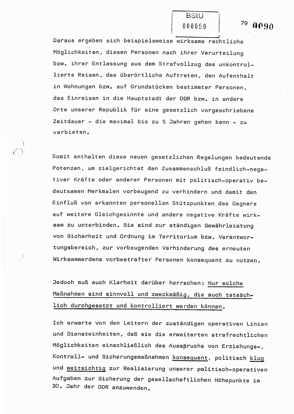 Referat des Genossen Minister (Generaloberst Erich Mielke) am 2. Beratungstag der zentralen Dienstkonferenz am 5.-6.7.1979, Zum 3. Strafrechtsänderungsgesetz sowie zu den Änderungen des Paß- und Ausländerrechts bzw. zoll- und devisenrechtlicher Bestimmungen der DDR [Ministerium für Staatssicherheit (MfS), Deutsche Demokratische Republik (DDR), Der Minister], Berlin 1979, Seite 79 (Ref. DK 2. Ber.-Tg. DDR MfS Min. /79 1979, S. 79)