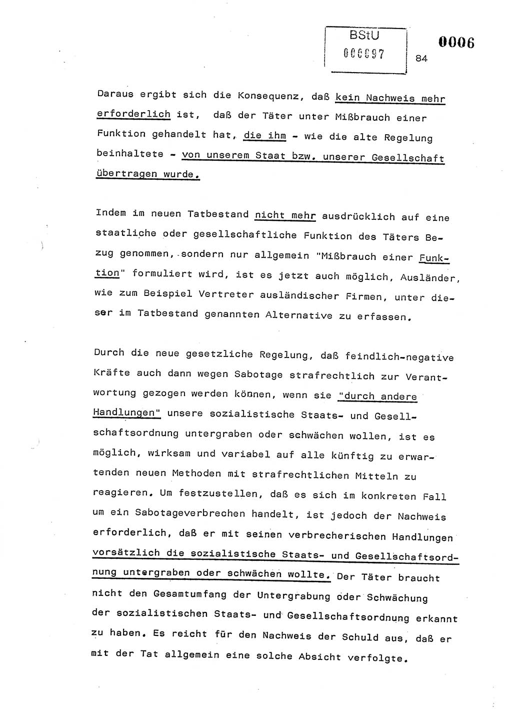 Referat des Genossen Minister (Generaloberst Erich Mielke) am 2. Beratungstag der zentralen Dienstkonferenz am 5.-6.7.1979, Zum 3. Strafrechtsänderungsgesetz sowie zu den Änderungen des Paß- und Ausländerrechts bzw. zoll- und devisenrechtlicher Bestimmungen der DDR [Ministerium für Staatssicherheit (MfS), Deutsche Demokratische Republik (DDR), Der Minister], Berlin 1979, Seite 84 (Ref. DK 2. Ber.-Tg. DDR MfS Min. /79 1979, S. 84)