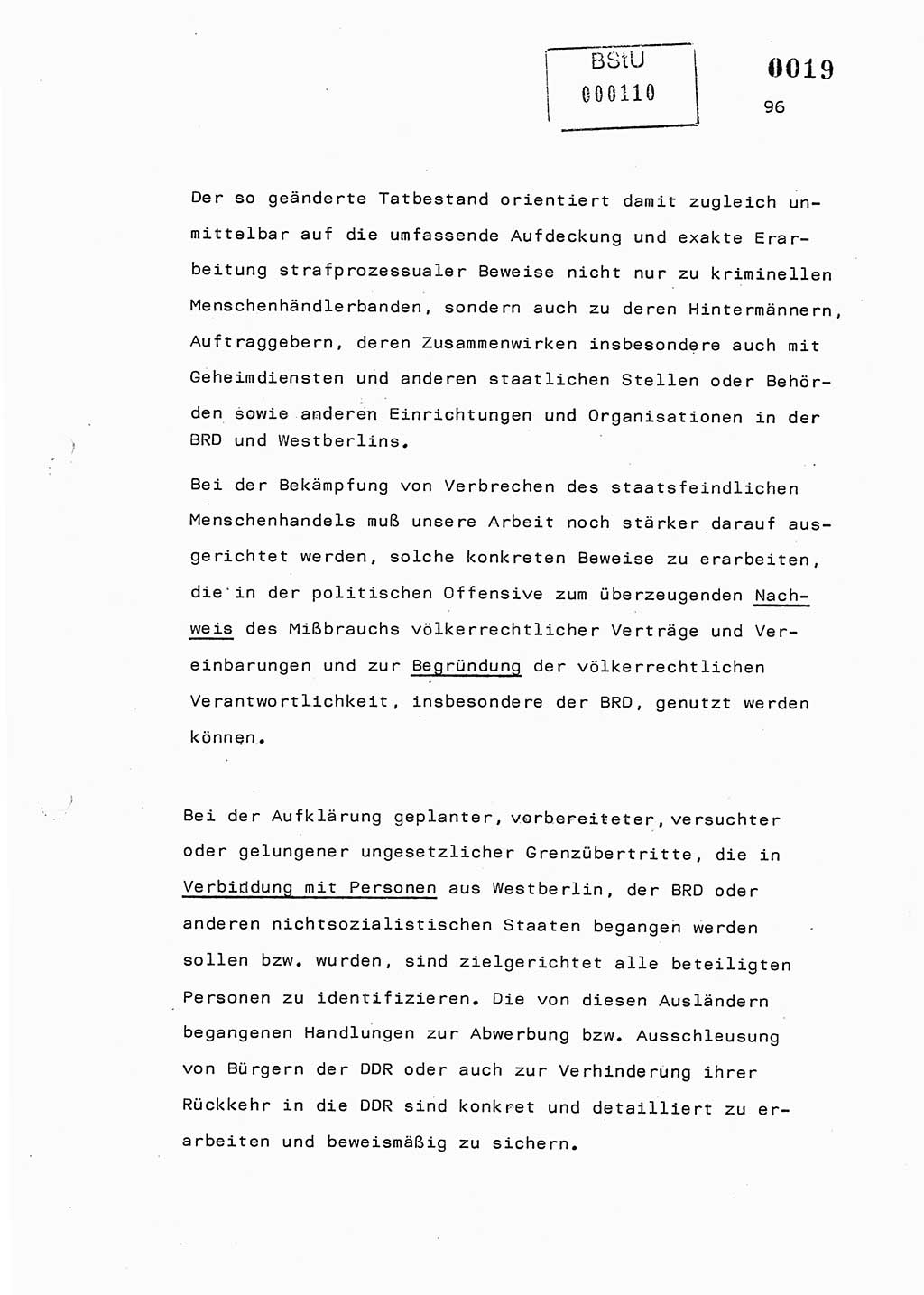 Referat des Genossen Minister (Generaloberst Erich Mielke) am 2. Beratungstag der zentralen Dienstkonferenz am 5.-6.7.1979, Zum 3. Strafrechtsänderungsgesetz sowie zu den Änderungen des Paß- und Ausländerrechts bzw. zoll- und devisenrechtlicher Bestimmungen der DDR [Ministerium für Staatssicherheit (MfS), Deutsche Demokratische Republik (DDR), Der Minister], Berlin 1979, Seite 96 (Ref. DK 2. Ber.-Tg. DDR MfS Min. /79 1979, S. 96)