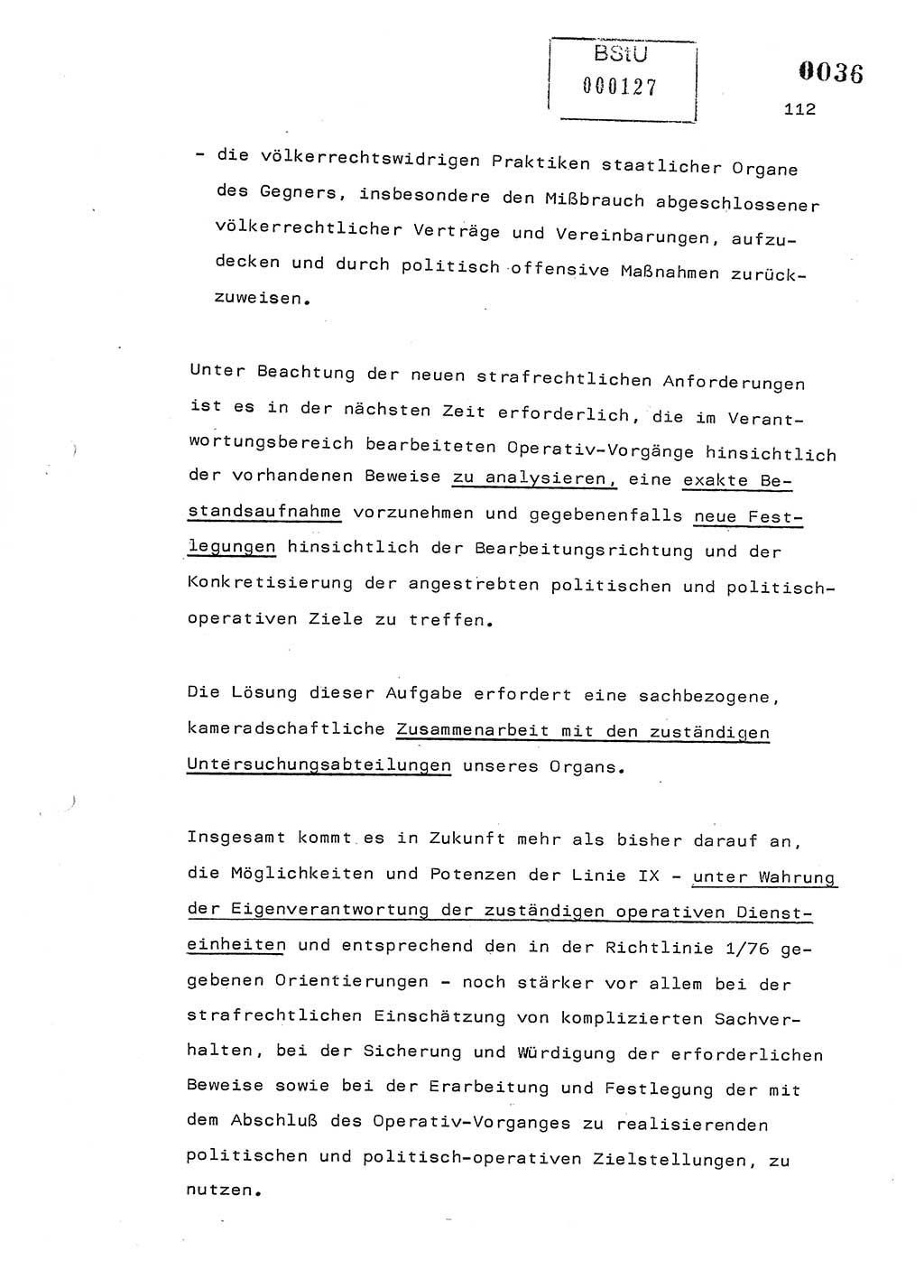 Referat des Genossen Minister (Generaloberst Erich Mielke) am 2. Beratungstag der zentralen Dienstkonferenz am 5.-6.7.1979, Zum 3. Strafrechtsänderungsgesetz sowie zu den Änderungen des Paß- und Ausländerrechts bzw. zoll- und devisenrechtlicher Bestimmungen der DDR [Ministerium für Staatssicherheit (MfS), Deutsche Demokratische Republik (DDR), Der Minister], Berlin 1979, Seite 112 (Ref. DK 2. Ber.-Tg. DDR MfS Min. /79 1979, S. 112)