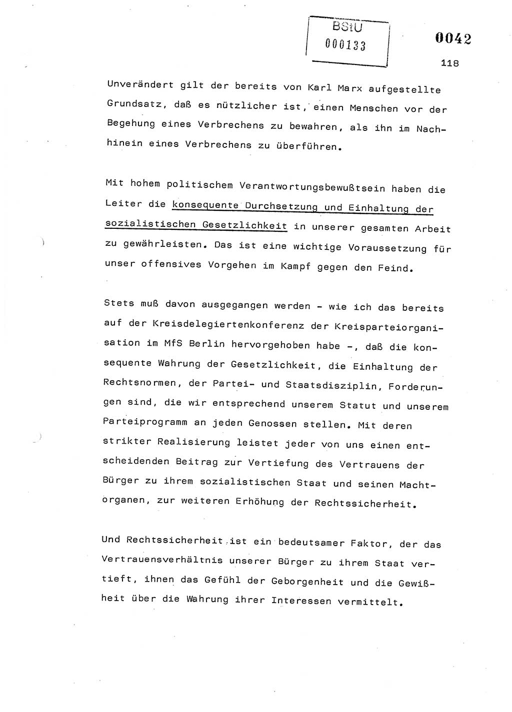 Referat des Genossen Minister (Generaloberst Erich Mielke) am 2. Beratungstag der zentralen Dienstkonferenz am 5.-6.7.1979, Zum 3. Strafrechtsänderungsgesetz sowie zu den Änderungen des Paß- und Ausländerrechts bzw. zoll- und devisenrechtlicher Bestimmungen der DDR [Ministerium für Staatssicherheit (MfS), Deutsche Demokratische Republik (DDR), Der Minister], Berlin 1979, Seite 118 (Ref. DK 2. Ber.-Tg. DDR MfS Min. /79 1979, S. 118)