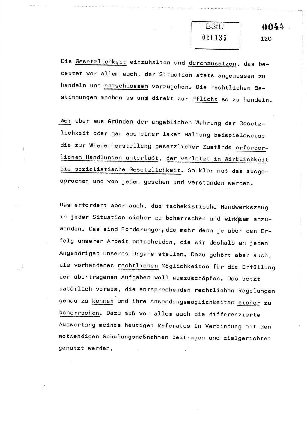 Referat des Genossen Minister (Generaloberst Erich Mielke) am 2. Beratungstag der zentralen Dienstkonferenz am 5.-6.7.1979, Zum 3. Strafrechtsänderungsgesetz sowie zu den Änderungen des Paß- und Ausländerrechts bzw. zoll- und devisenrechtlicher Bestimmungen der DDR [Ministerium für Staatssicherheit (MfS), Deutsche Demokratische Republik (DDR), Der Minister], Berlin 1979, Seite 120 (Ref. DK 2. Ber.-Tg. DDR MfS Min. /79 1979, S. 120)