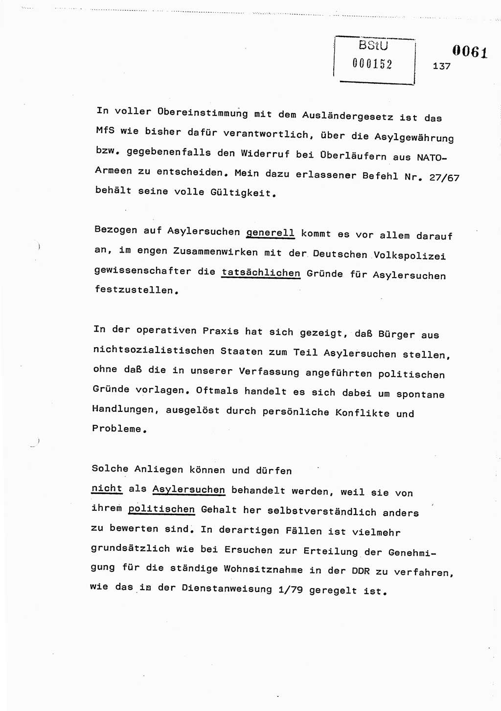 Referat des Genossen Minister (Generaloberst Erich Mielke) am 2. Beratungstag der zentralen Dienstkonferenz am 5.-6.7.1979, Zum 3. Strafrechtsänderungsgesetz sowie zu den Änderungen des Paß- und Ausländerrechts bzw. zoll- und devisenrechtlicher Bestimmungen der DDR [Ministerium für Staatssicherheit (MfS), Deutsche Demokratische Republik (DDR), Der Minister], Berlin 1979, Seite 137 (Ref. DK 2. Ber.-Tg. DDR MfS Min. /79 1979, S. 137)