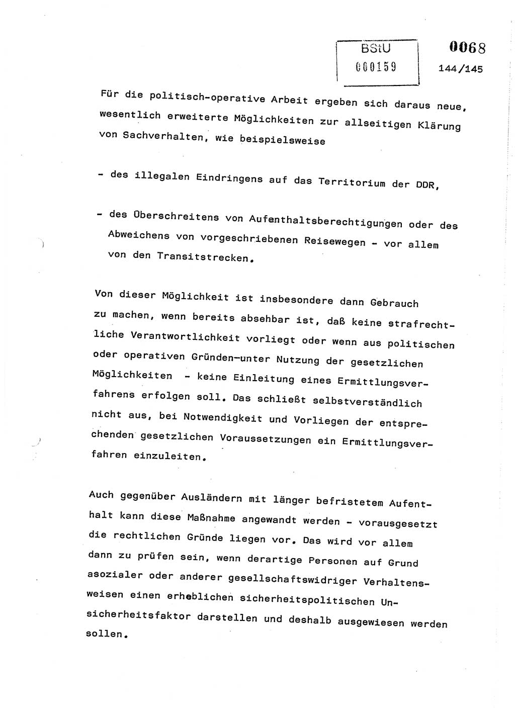 Referat des Genossen Minister (Generaloberst Erich Mielke) am 2. Beratungstag der zentralen Dienstkonferenz am 5.-6.7.1979, Zum 3. Strafrechtsänderungsgesetz sowie zu den Änderungen des Paß- und Ausländerrechts bzw. zoll- und devisenrechtlicher Bestimmungen der DDR [Ministerium für Staatssicherheit (MfS), Deutsche Demokratische Republik (DDR), Der Minister], Berlin 1979, Seite 144 (Ref. DK 2. Ber.-Tg. DDR MfS Min. /79 1979, S. 144)