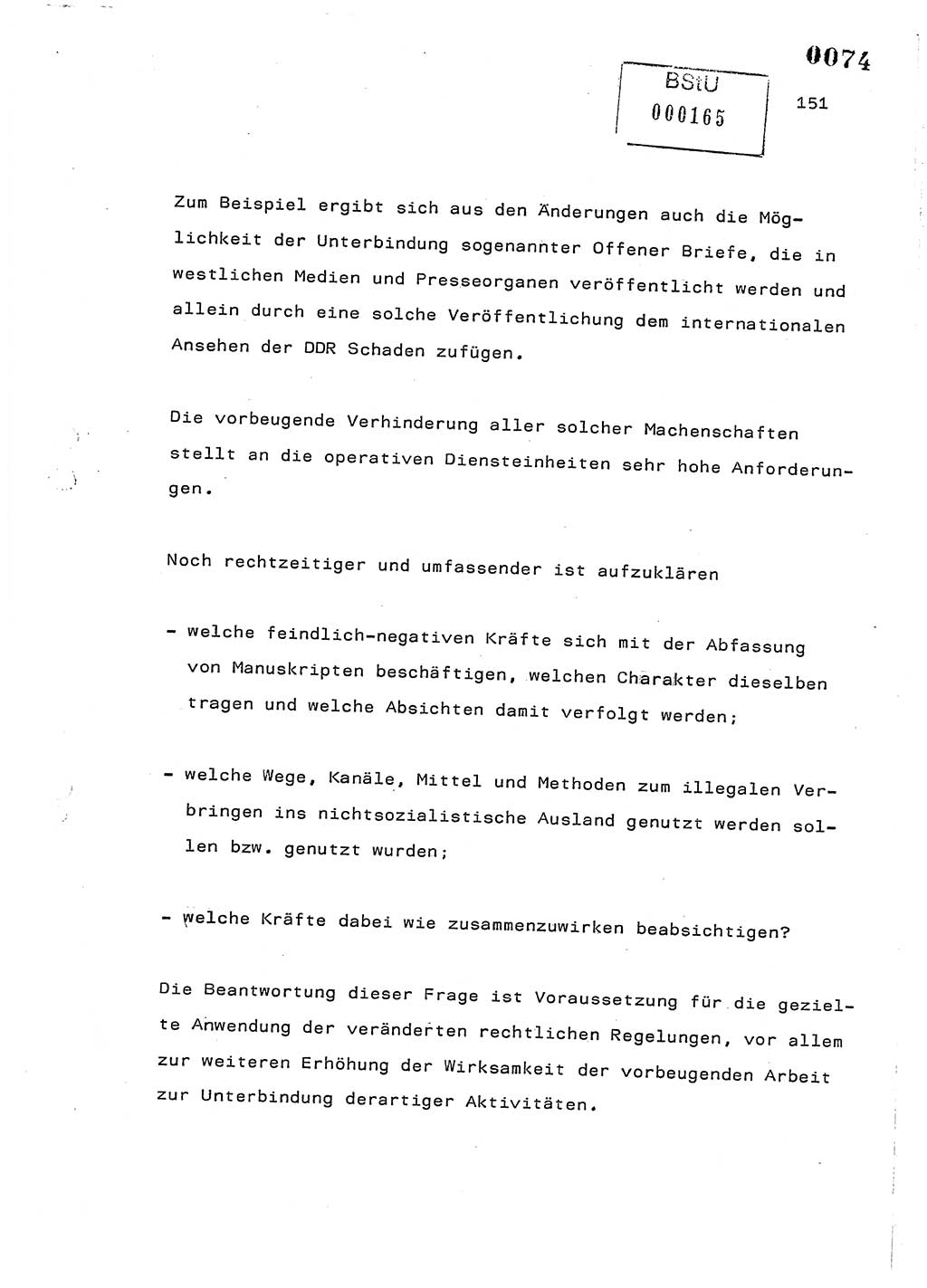 Referat des Genossen Minister (Generaloberst Erich Mielke) am 2. Beratungstag der zentralen Dienstkonferenz am 5.-6.7.1979, Zum 3. Strafrechtsänderungsgesetz sowie zu den Änderungen des Paß- und Ausländerrechts bzw. zoll- und devisenrechtlicher Bestimmungen der DDR [Ministerium für Staatssicherheit (MfS), Deutsche Demokratische Republik (DDR), Der Minister], Berlin 1979, Seite 151 (Ref. DK 2. Ber.-Tg. DDR MfS Min. /79 1979, S. 151)