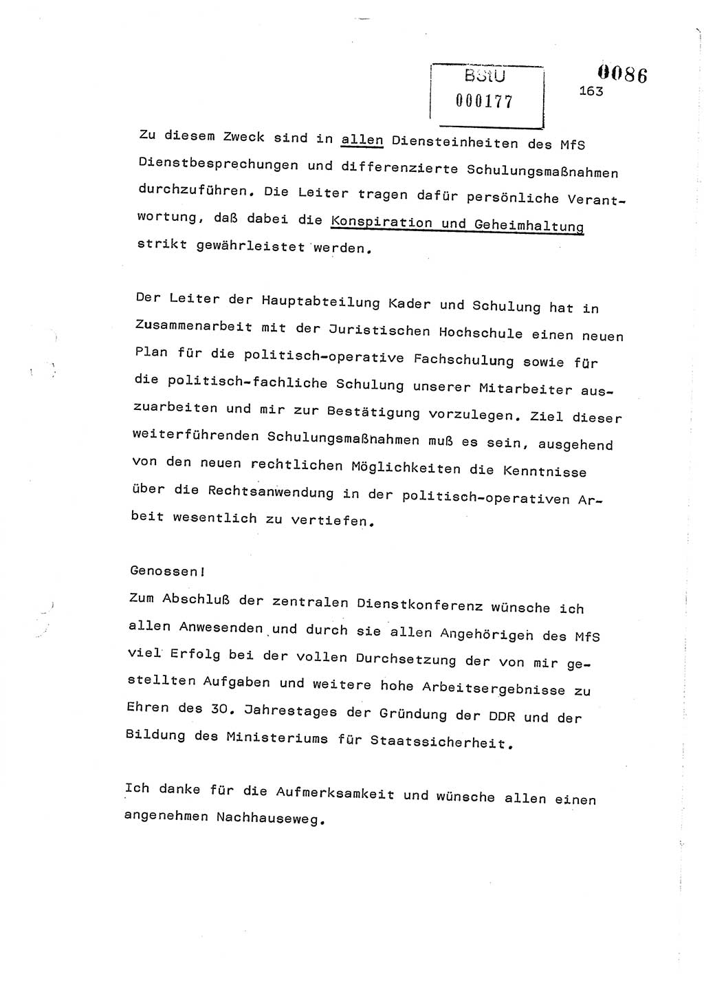 Referat des Genossen Minister (Generaloberst Erich Mielke) am 2. Beratungstag der zentralen Dienstkonferenz am 5.-6.7.1979, Zum 3. Strafrechtsänderungsgesetz sowie zu den Änderungen des Paß- und Ausländerrechts bzw. zoll- und devisenrechtlicher Bestimmungen der DDR [Ministerium für Staatssicherheit (MfS), Deutsche Demokratische Republik (DDR), Der Minister], Berlin 1979, Seite 163 (Ref. DK 2. Ber.-Tg. DDR MfS Min. /79 1979, S. 163)