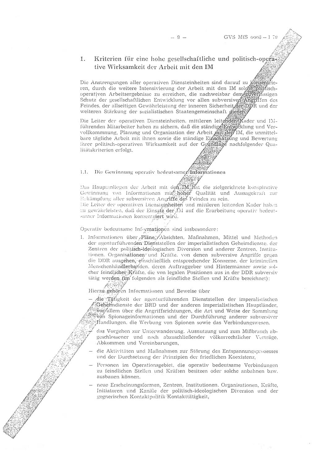 Richtlinie 1/79 für die Arbeit mit Inoffiziellen Mitarbeitern (IM) und Gesellschaftlichen Mitarbeitern für Sicherheit (GMS), Deutsche Demokratische Republik (DDR), Ministerium für Staatssicherheit (MfS), Der Minister (Mielke), Geheime Verschlußsache (GVS) ooo8-1/79, Berlin 1979, Seite 9 (RL 1/79 DDR MfS Min. GVS ooo8-1/79 1979, S. 9)