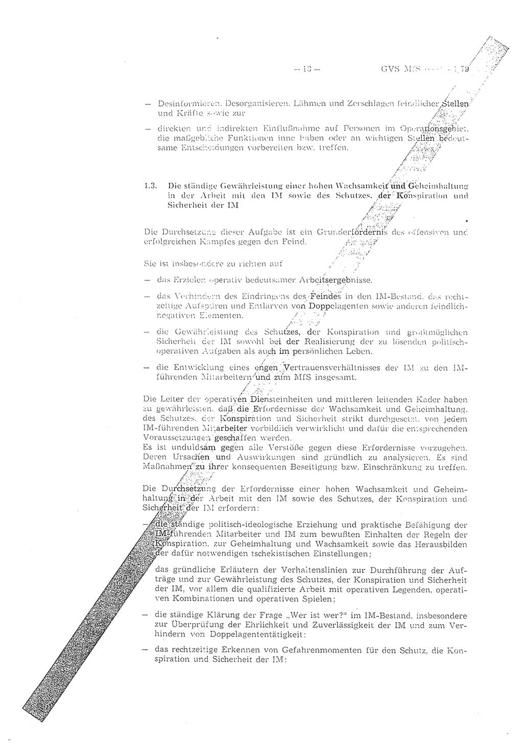 Richtlinie 1/79 für die Arbeit mit Inoffiziellen Mitarbeitern (IM) und Gesellschaftlichen Mitarbeitern für Sicherheit (GMS), Deutsche Demokratische Republik (DDR), Ministerium für Staatssicherheit (MfS), Der Minister (Mielke), Geheime Verschlußsache (GVS) ooo8-1/79, Berlin 1979, Seite 13 (RL 1/79 DDR MfS Min. GVS ooo8-1/79 1979, S. 13)