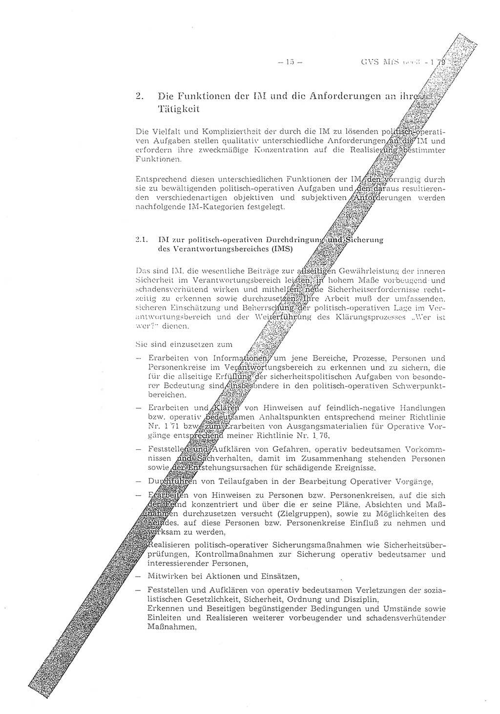 Richtlinie 1/79 für die Arbeit mit Inoffiziellen Mitarbeitern (IM) und Gesellschaftlichen Mitarbeitern für Sicherheit (GMS), Deutsche Demokratische Republik (DDR), Ministerium für Staatssicherheit (MfS), Der Minister (Mielke), Geheime Verschlußsache (GVS) ooo8-1/79, Berlin 1979, Seite 15 (RL 1/79 DDR MfS Min. GVS ooo8-1/79 1979, S. 15)