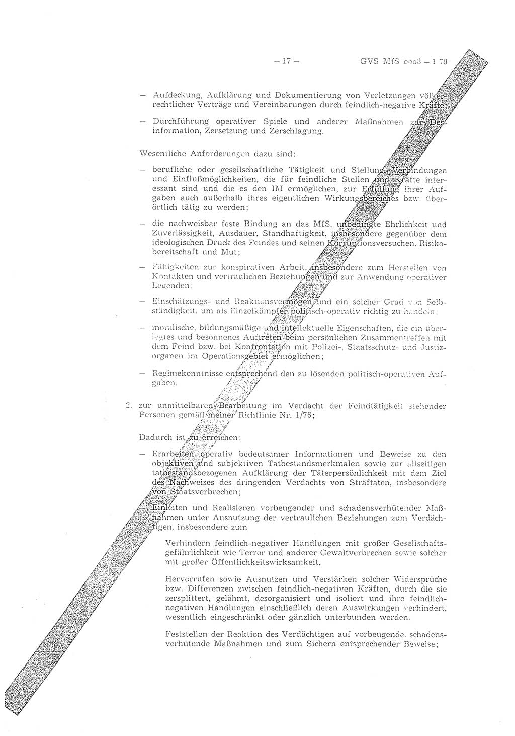 Richtlinie 1/79 für die Arbeit mit Inoffiziellen Mitarbeitern (IM) und Gesellschaftlichen Mitarbeitern für Sicherheit (GMS), Deutsche Demokratische Republik (DDR), Ministerium für Staatssicherheit (MfS), Der Minister (Mielke), Geheime Verschlußsache (GVS) ooo8-1/79, Berlin 1979, Seite 17 (RL 1/79 DDR MfS Min. GVS ooo8-1/79 1979, S. 17)