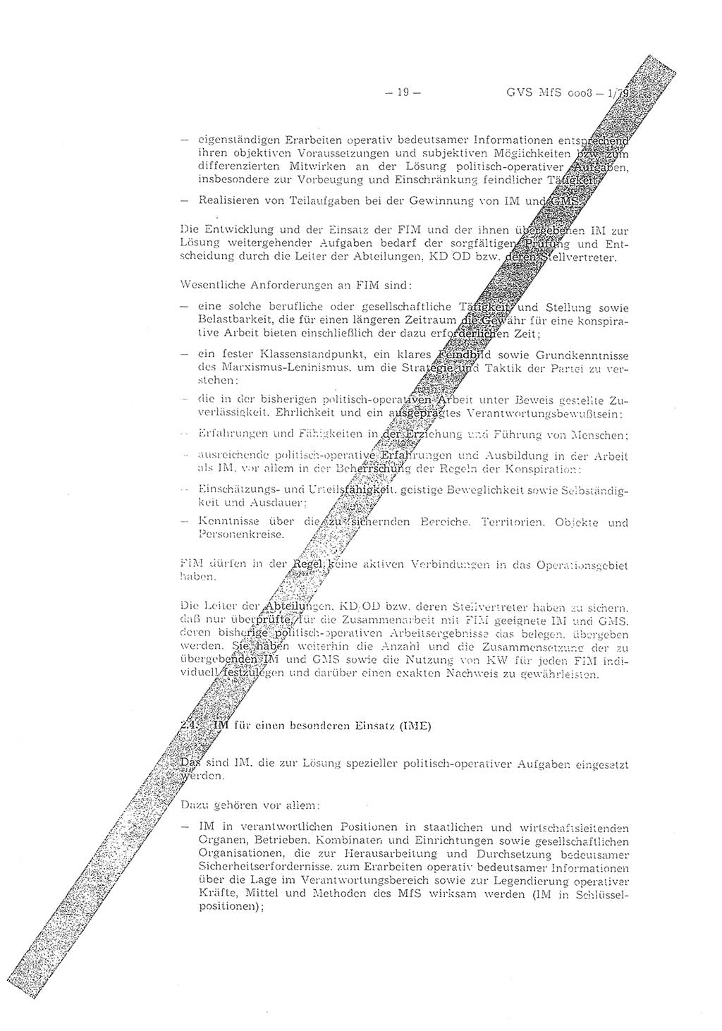 Richtlinie 1/79 für die Arbeit mit Inoffiziellen Mitarbeitern (IM) und Gesellschaftlichen Mitarbeitern für Sicherheit (GMS), Deutsche Demokratische Republik (DDR), Ministerium für Staatssicherheit (MfS), Der Minister (Mielke), Geheime Verschlußsache (GVS) ooo8-1/79, Berlin 1979, Seite 19 (RL 1/79 DDR MfS Min. GVS ooo8-1/79 1979, S. 19)