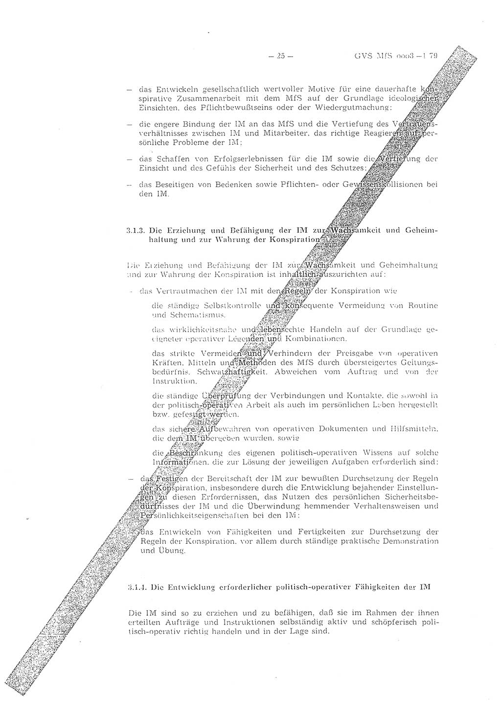 Richtlinie 1/79 für die Arbeit mit Inoffiziellen Mitarbeitern (IM) und Gesellschaftlichen Mitarbeitern für Sicherheit (GMS), Deutsche Demokratische Republik (DDR), Ministerium für Staatssicherheit (MfS), Der Minister (Mielke), Geheime Verschlußsache (GVS) ooo8-1/79, Berlin 1979, Seite 25 (RL 1/79 DDR MfS Min. GVS ooo8-1/79 1979, S. 25)