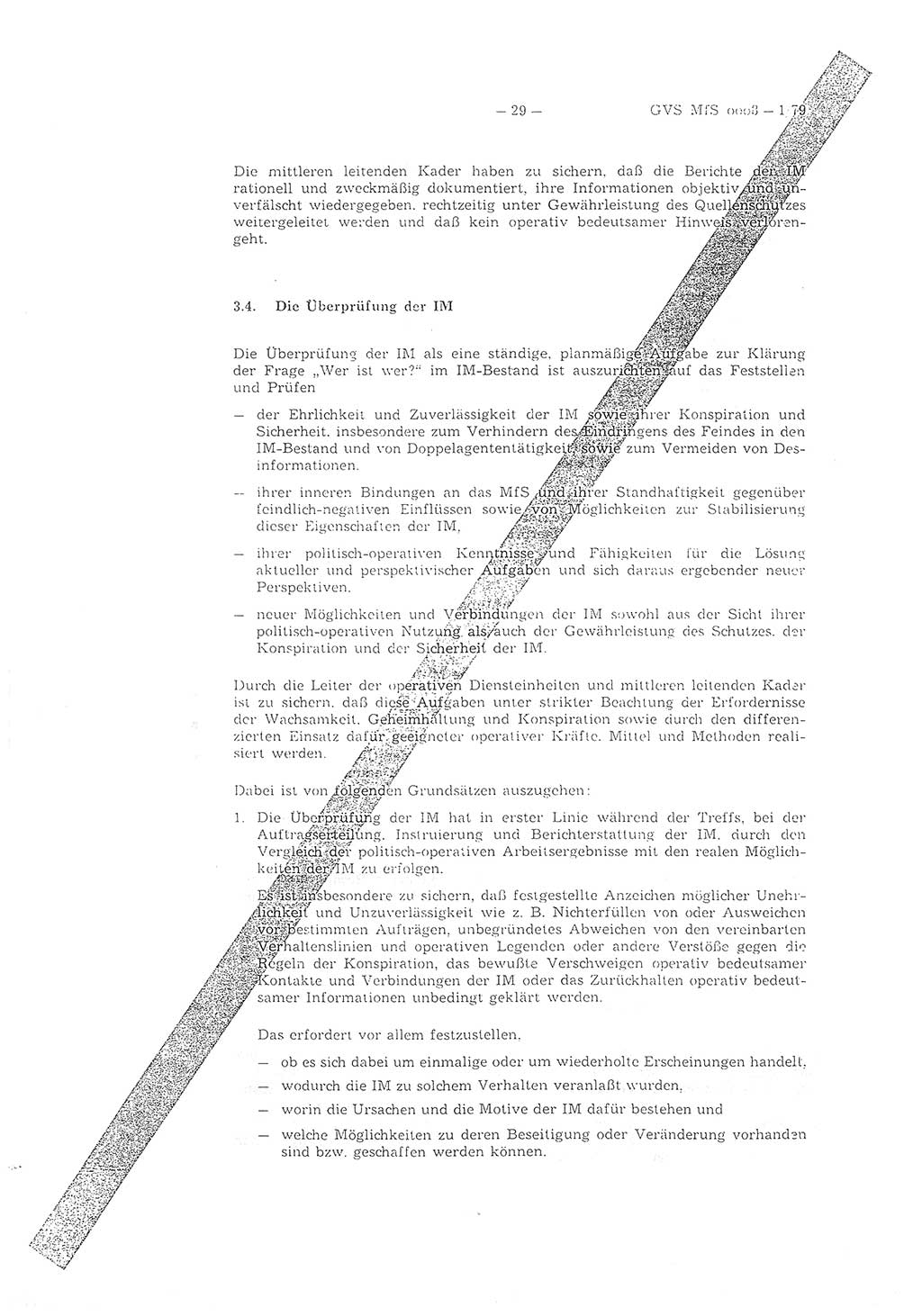 Richtlinie 1/79 für die Arbeit mit Inoffiziellen Mitarbeitern (IM) und Gesellschaftlichen Mitarbeitern für Sicherheit (GMS), Deutsche Demokratische Republik (DDR), Ministerium für Staatssicherheit (MfS), Der Minister (Mielke), Geheime Verschlußsache (GVS) ooo8-1/79, Berlin 1979, Seite 29 (RL 1/79 DDR MfS Min. GVS ooo8-1/79 1979, S. 29)