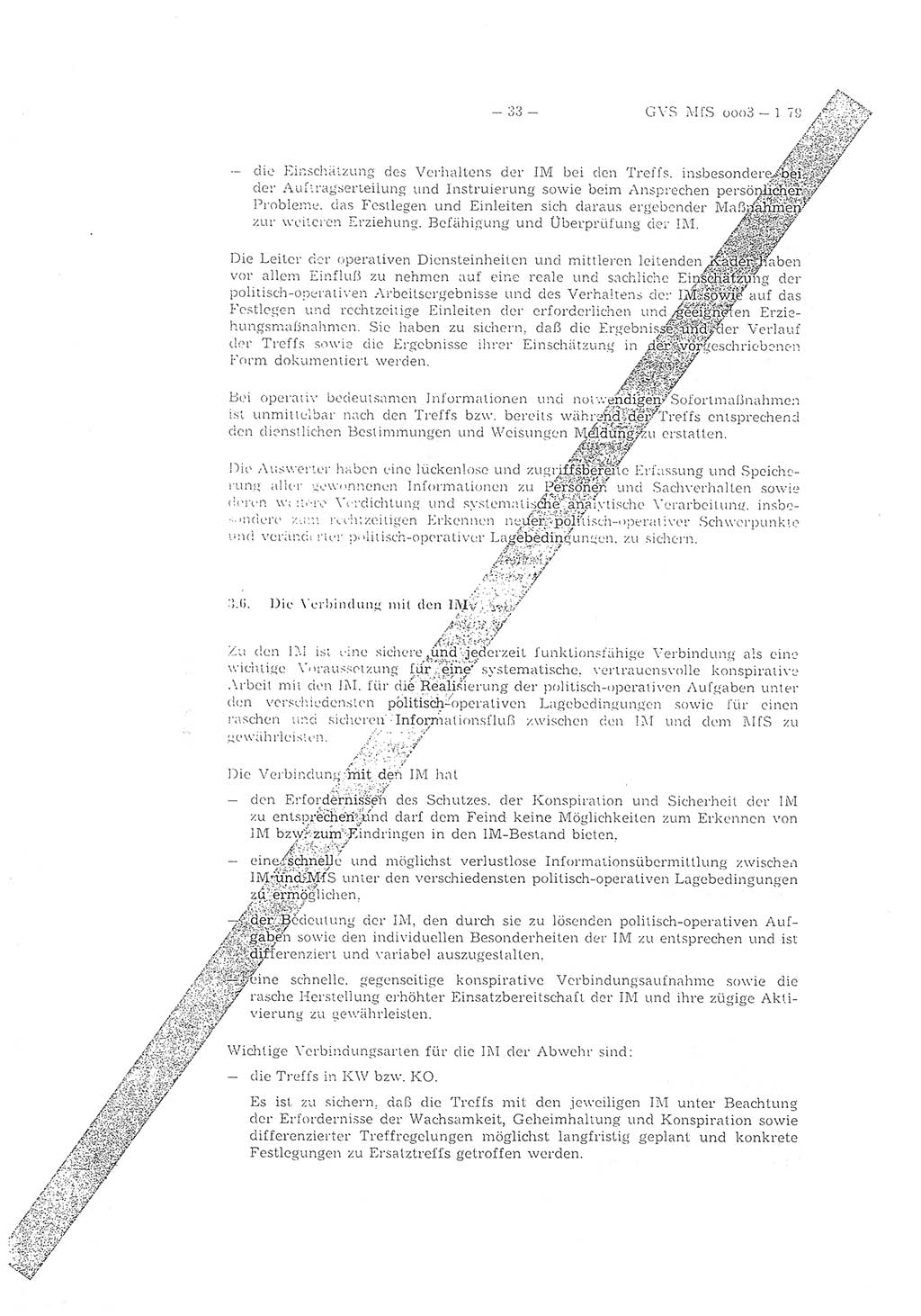 Richtlinie 1/79 für die Arbeit mit Inoffiziellen Mitarbeitern (IM) und Gesellschaftlichen Mitarbeitern für Sicherheit (GMS), Deutsche Demokratische Republik (DDR), Ministerium für Staatssicherheit (MfS), Der Minister (Mielke), Geheime Verschlußsache (GVS) ooo8-1/79, Berlin 1979, Seite 33 (RL 1/79 DDR MfS Min. GVS ooo8-1/79 1979, S. 33)