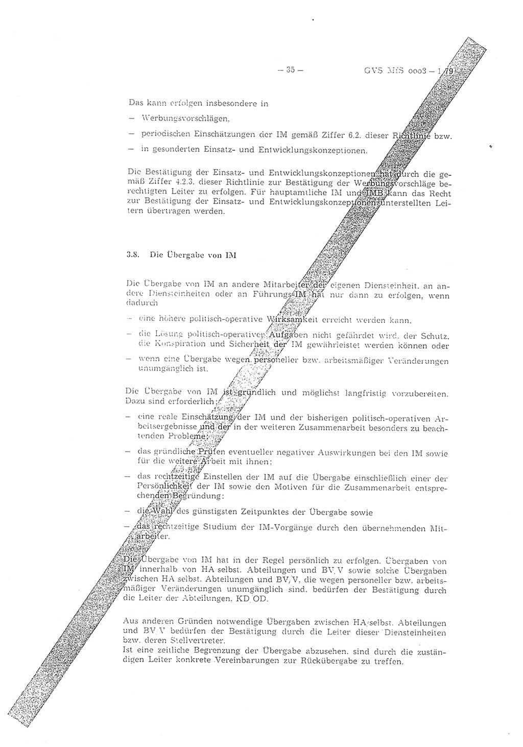 Richtlinie 1/79 für die Arbeit mit Inoffiziellen Mitarbeitern (IM) und Gesellschaftlichen Mitarbeitern für Sicherheit (GMS), Deutsche Demokratische Republik (DDR), Ministerium für Staatssicherheit (MfS), Der Minister (Mielke), Geheime Verschlußsache (GVS) ooo8-1/79, Berlin 1979, Seite 35 (RL 1/79 DDR MfS Min. GVS ooo8-1/79 1979, S. 35)