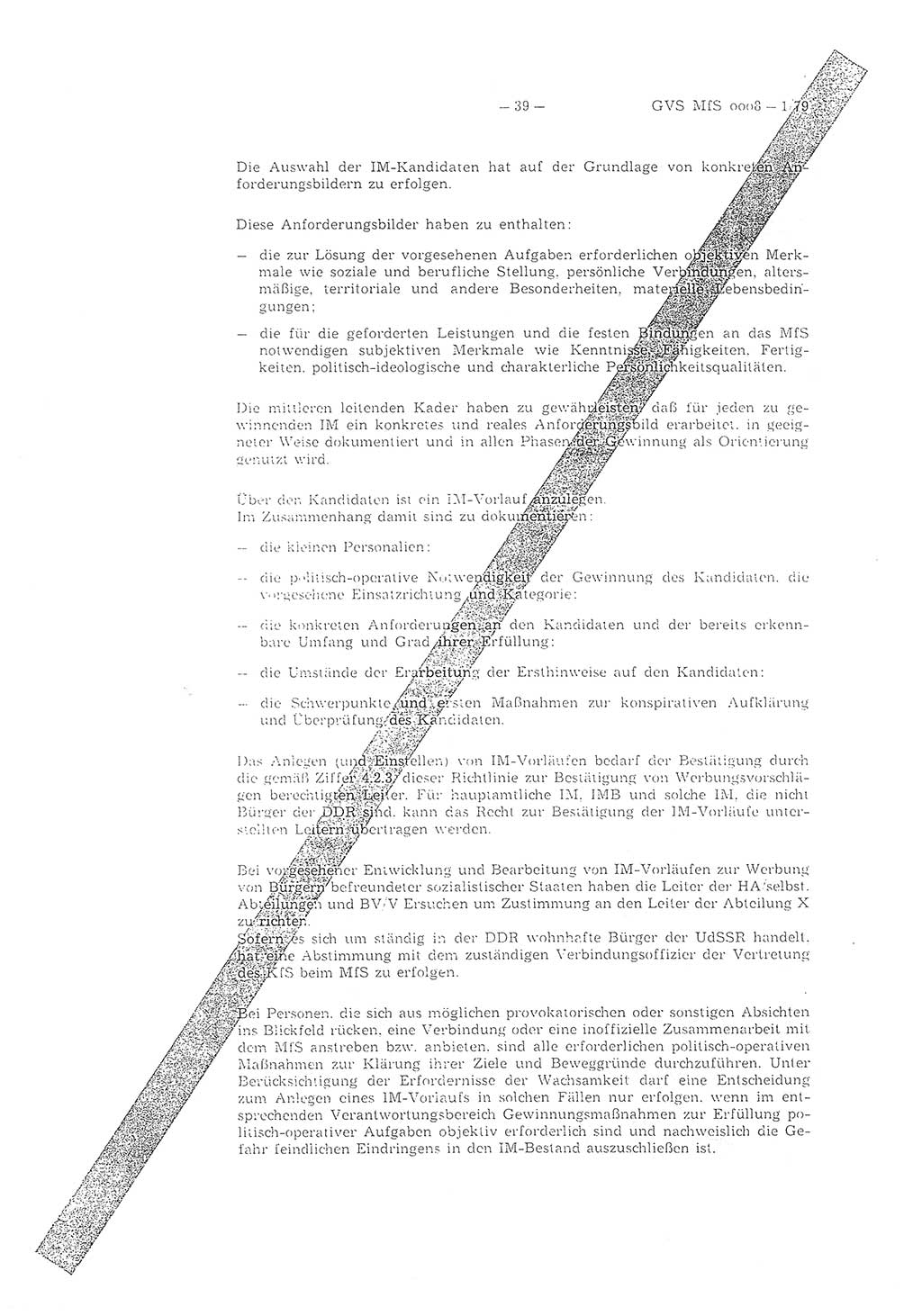 Richtlinie 1/79 für die Arbeit mit Inoffiziellen Mitarbeitern (IM) und Gesellschaftlichen Mitarbeitern für Sicherheit (GMS), Deutsche Demokratische Republik (DDR), Ministerium für Staatssicherheit (MfS), Der Minister (Mielke), Geheime Verschlußsache (GVS) ooo8-1/79, Berlin 1979, Seite 39 (RL 1/79 DDR MfS Min. GVS ooo8-1/79 1979, S. 39)