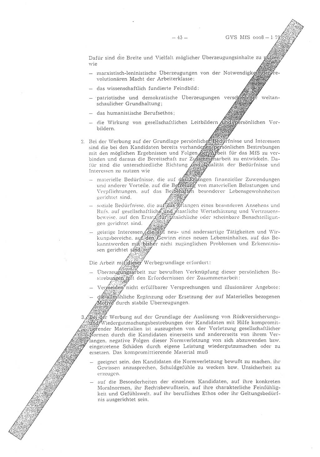 Richtlinie 1/79 für die Arbeit mit Inoffiziellen Mitarbeitern (IM) und Gesellschaftlichen Mitarbeitern für Sicherheit (GMS), Deutsche Demokratische Republik (DDR), Ministerium für Staatssicherheit (MfS), Der Minister (Mielke), Geheime Verschlußsache (GVS) ooo8-1/79, Berlin 1979, Seite 45 (RL 1/79 DDR MfS Min. GVS ooo8-1/79 1979, S. 45)