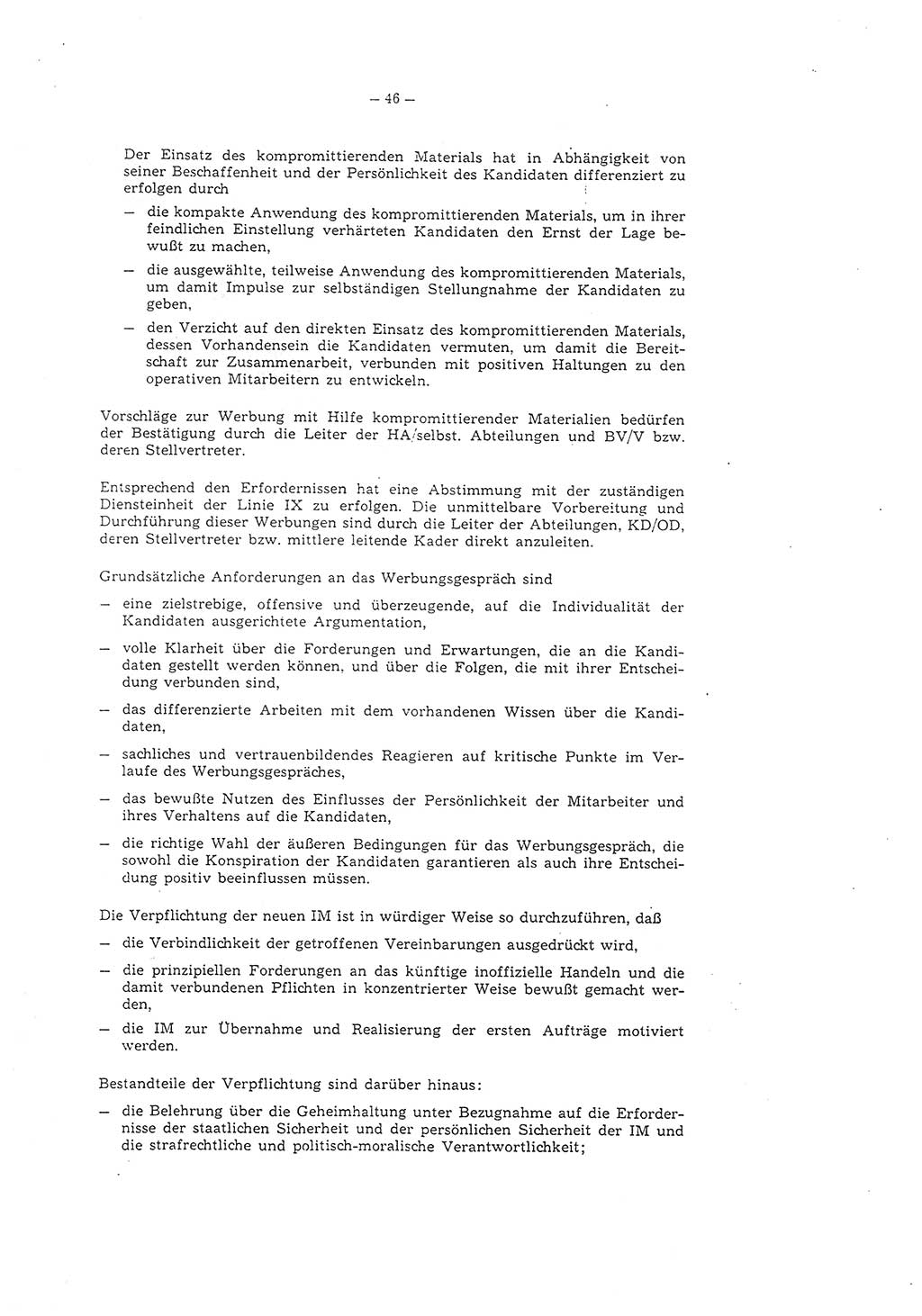 Richtlinie 1/79 für die Arbeit mit Inoffiziellen Mitarbeitern (IM) und Gesellschaftlichen Mitarbeitern für Sicherheit (GMS), Deutsche Demokratische Republik (DDR), Ministerium für Staatssicherheit (MfS), Der Minister (Mielke), Geheime Verschlußsache (GVS) ooo8-1/79, Berlin 1979, Seite 46 (RL 1/79 DDR MfS Min. GVS ooo8-1/79 1979, S. 46)