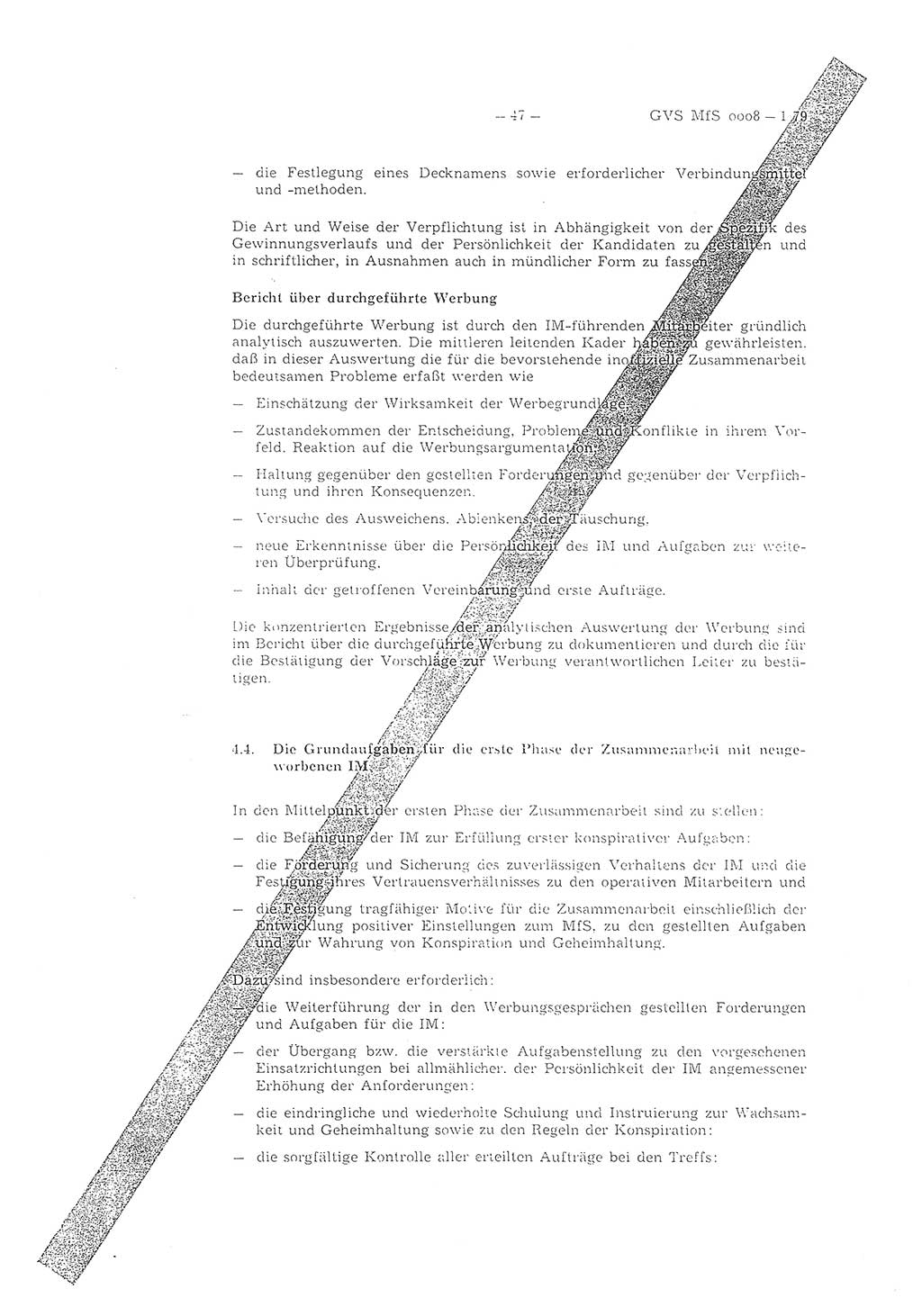 Richtlinie 1/79 für die Arbeit mit Inoffiziellen Mitarbeitern (IM) und Gesellschaftlichen Mitarbeitern für Sicherheit (GMS), Deutsche Demokratische Republik (DDR), Ministerium für Staatssicherheit (MfS), Der Minister (Mielke), Geheime Verschlußsache (GVS) ooo8-1/79, Berlin 1979, Seite 47 (RL 1/79 DDR MfS Min. GVS ooo8-1/79 1979, S. 47)