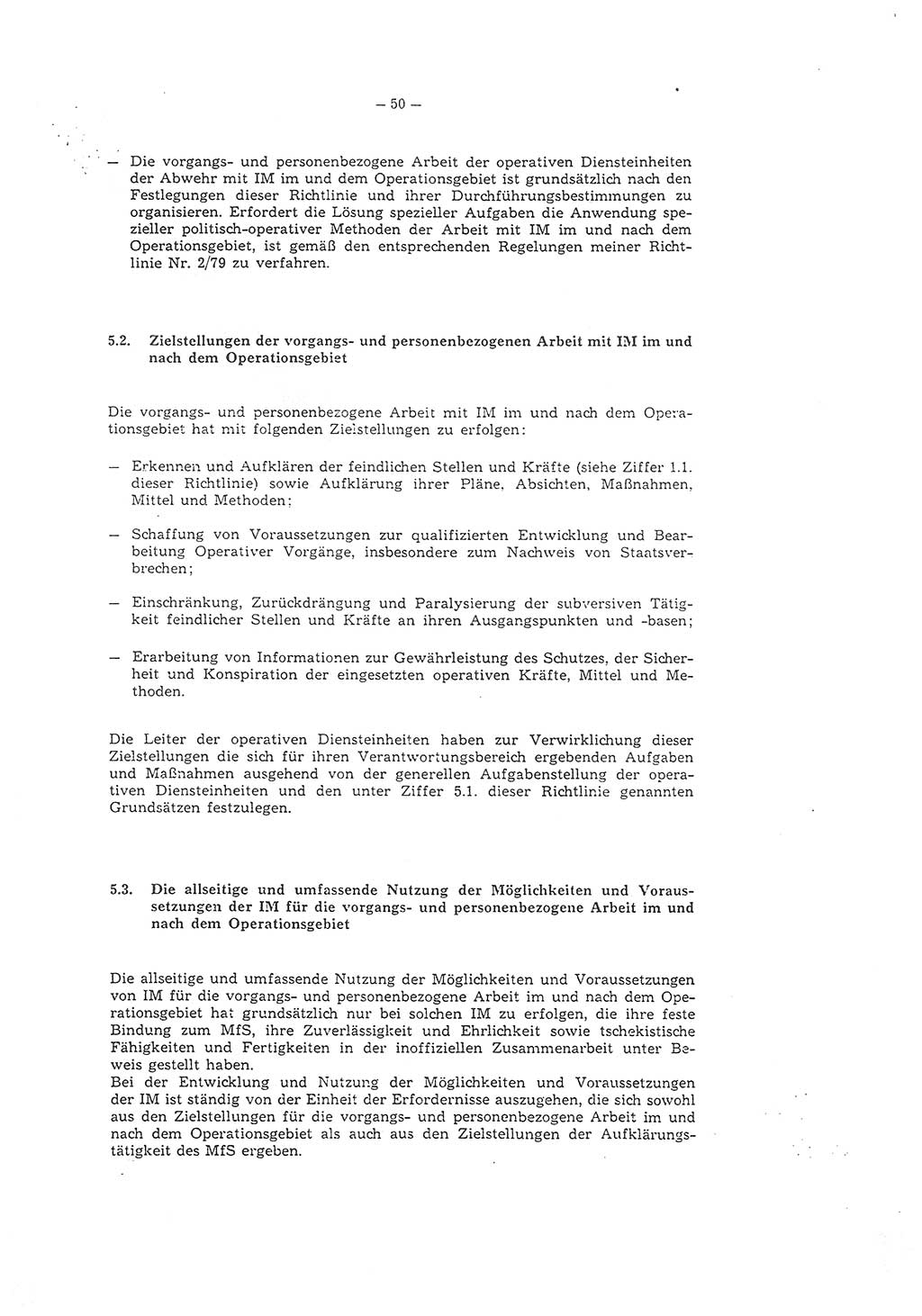 Richtlinie 1/79 für die Arbeit mit Inoffiziellen Mitarbeitern (IM) und Gesellschaftlichen Mitarbeitern für Sicherheit (GMS), Deutsche Demokratische Republik (DDR), Ministerium für Staatssicherheit (MfS), Der Minister (Mielke), Geheime Verschlußsache (GVS) ooo8-1/79, Berlin 1979, Seite 50 (RL 1/79 DDR MfS Min. GVS ooo8-1/79 1979, S. 50)